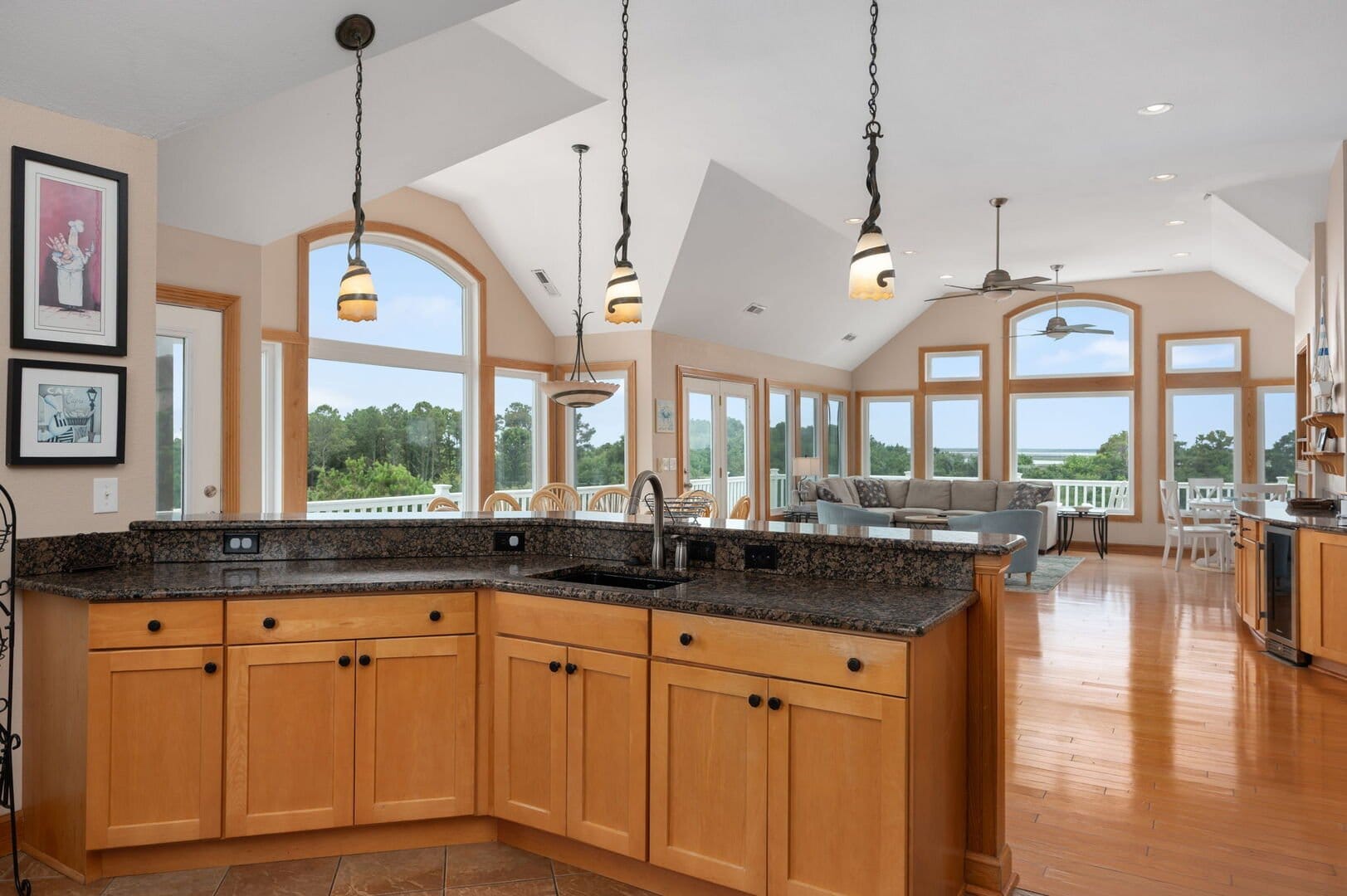 Open-concept kitchen and living room.