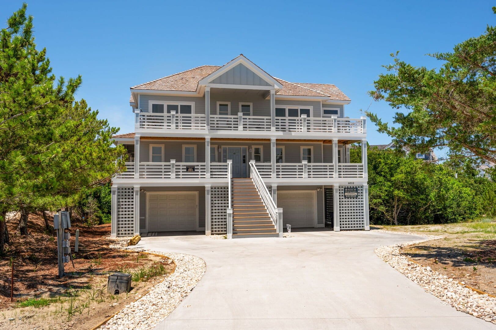 Large house with double balconies.