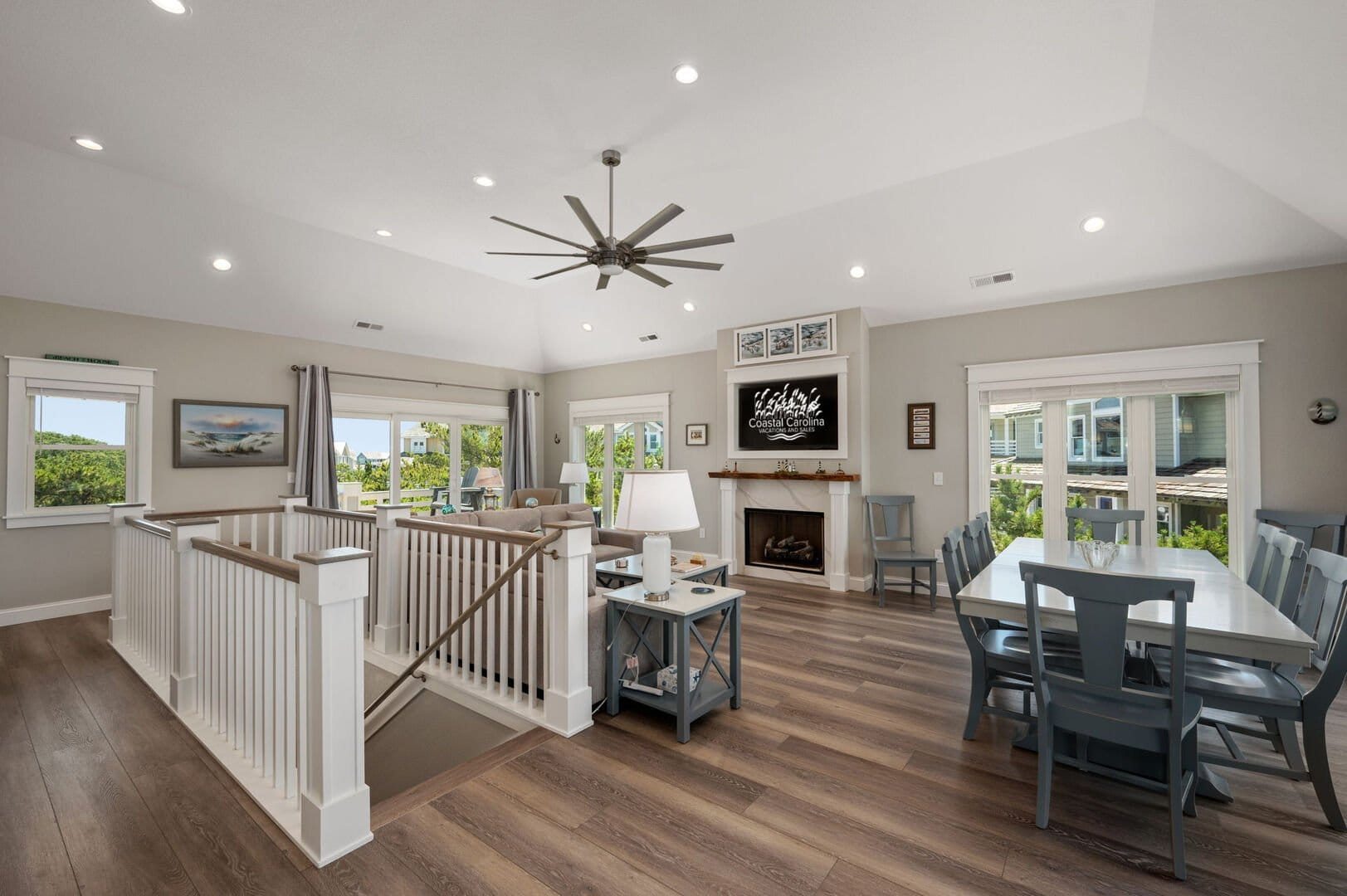 Spacious, modern living and dining room.