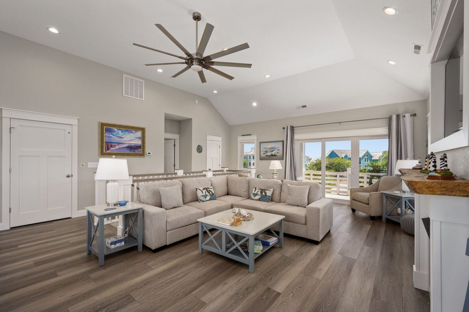 Spacious living room with modern decor.