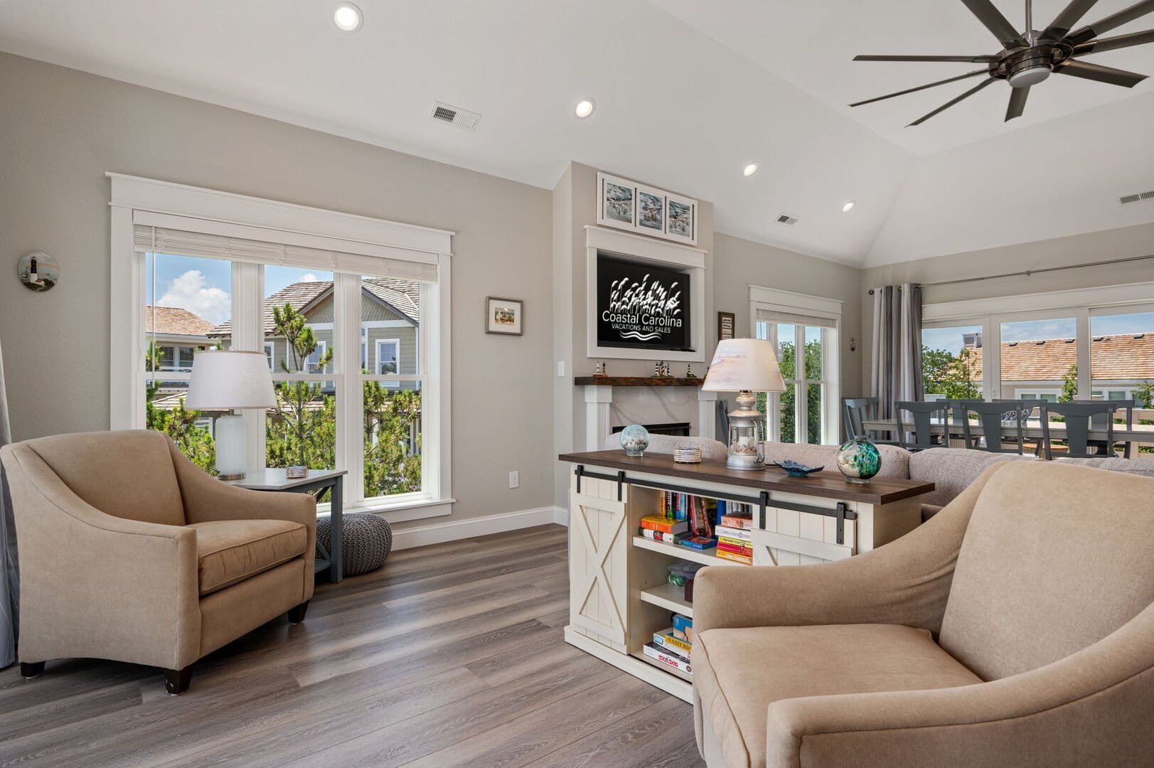 Bright living room with modern furnishings.