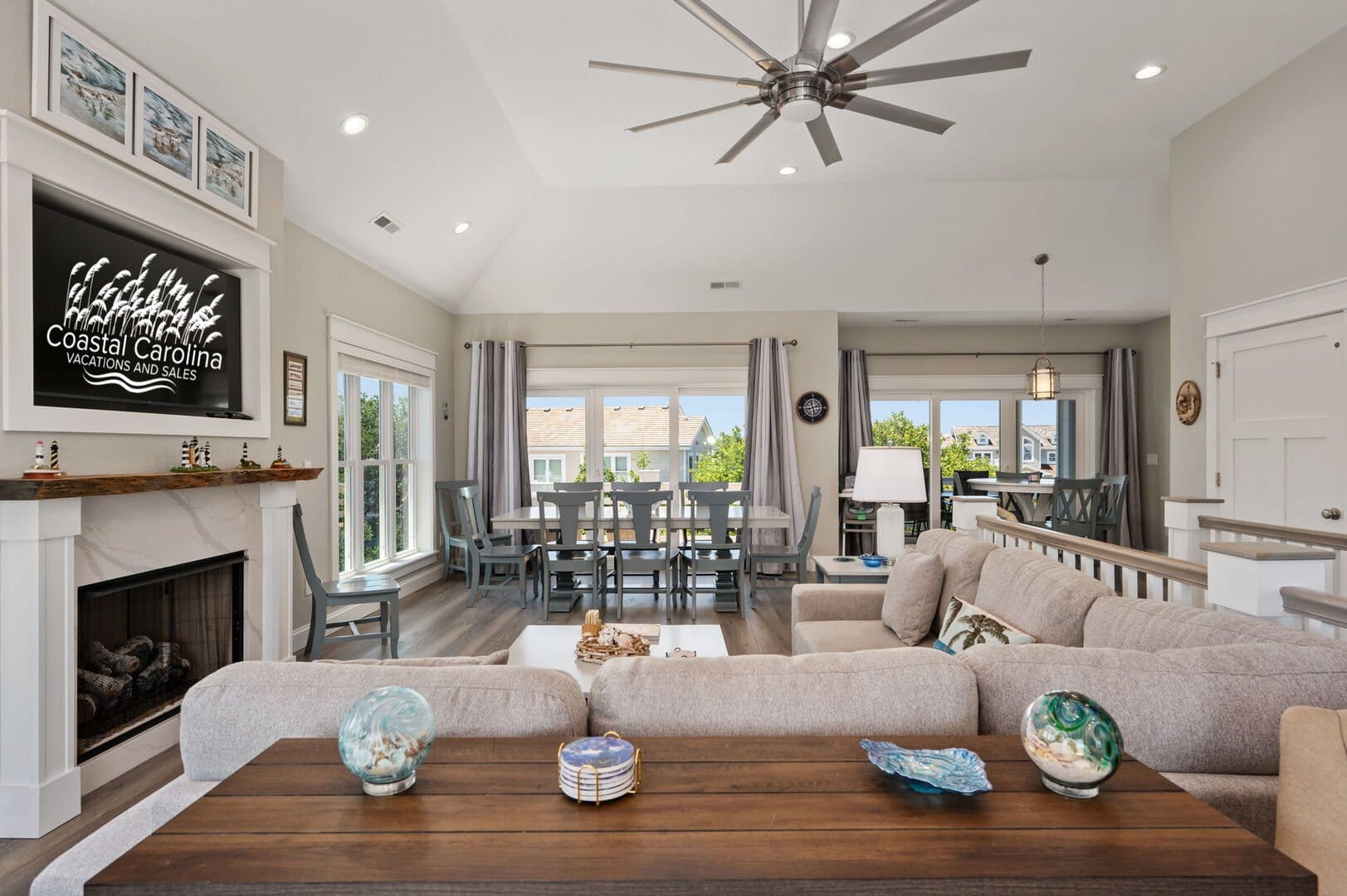 Spacious coastal living and dining area.