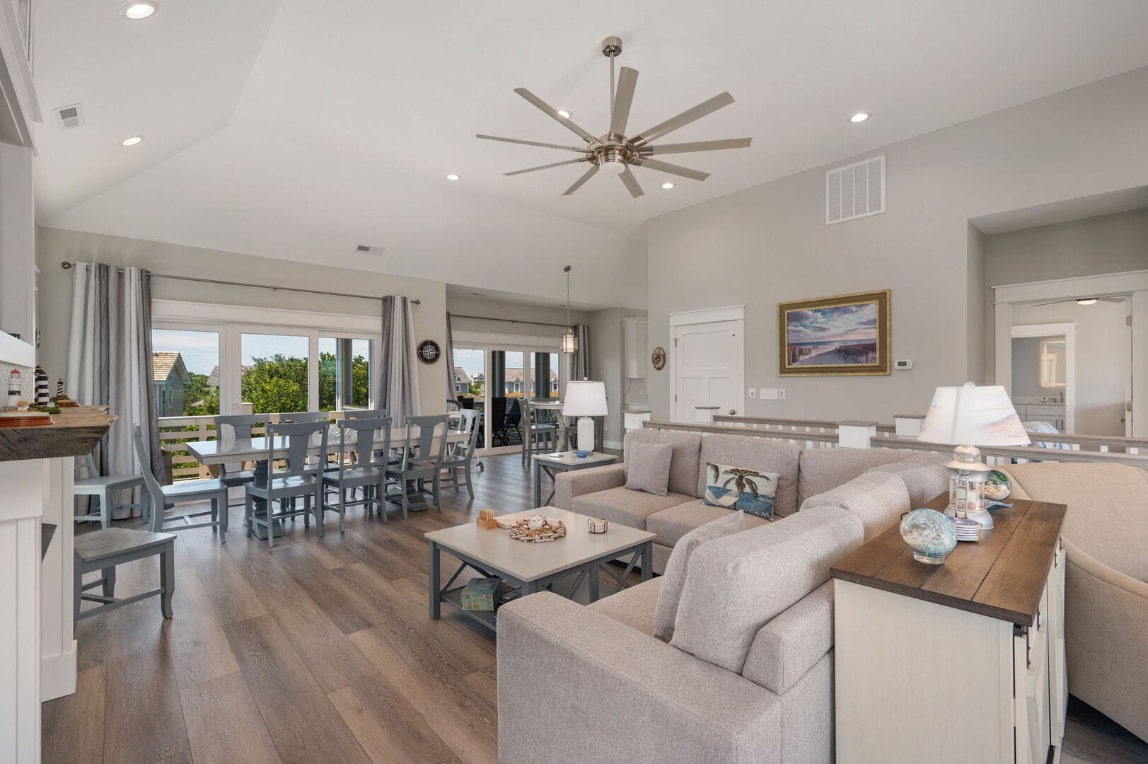 Spacious living room with dining area.