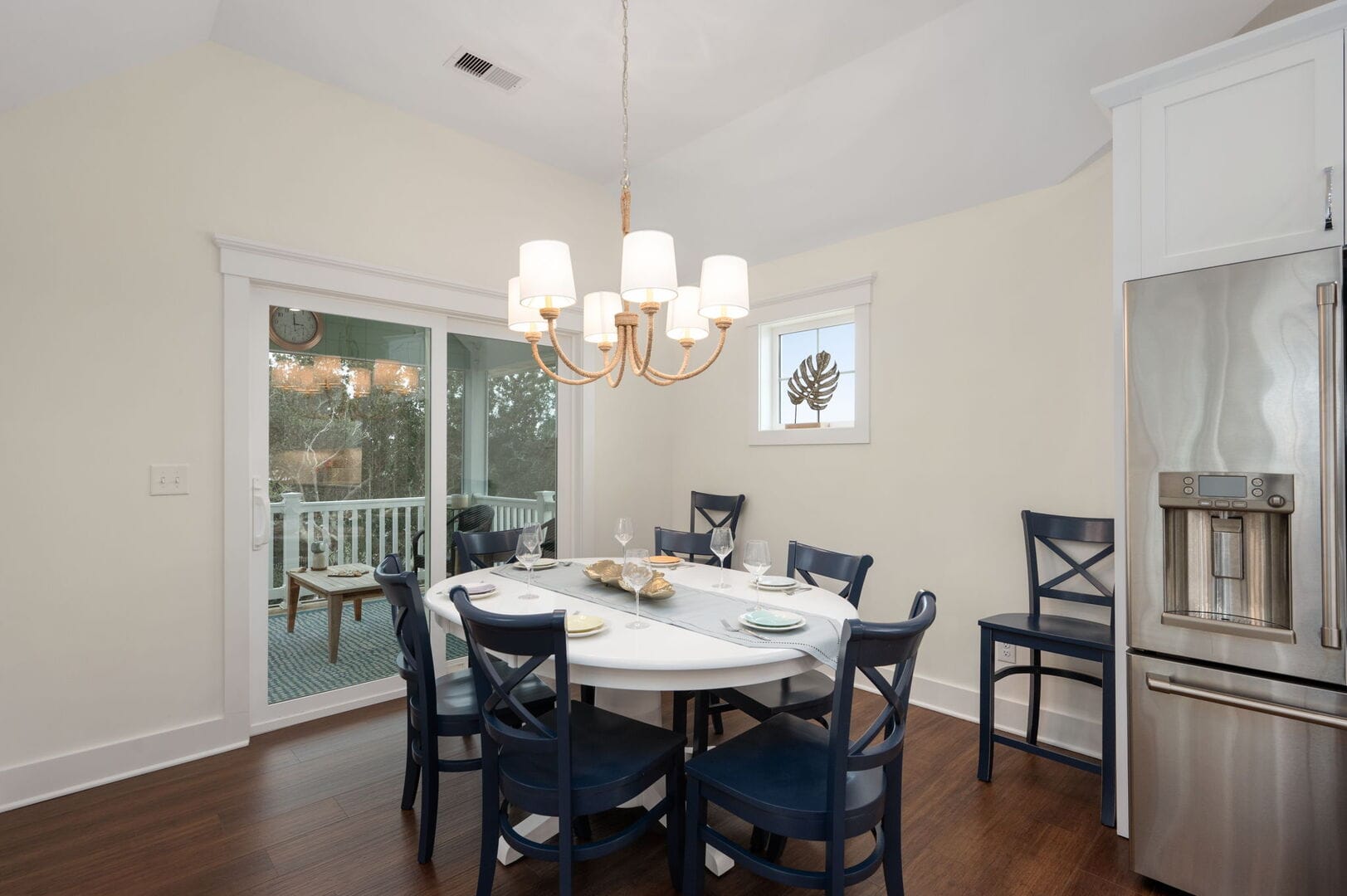 Dining room with round table.