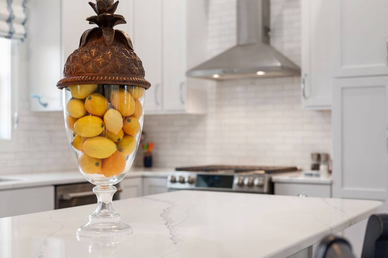 Glass jar with lemons, kitchen.