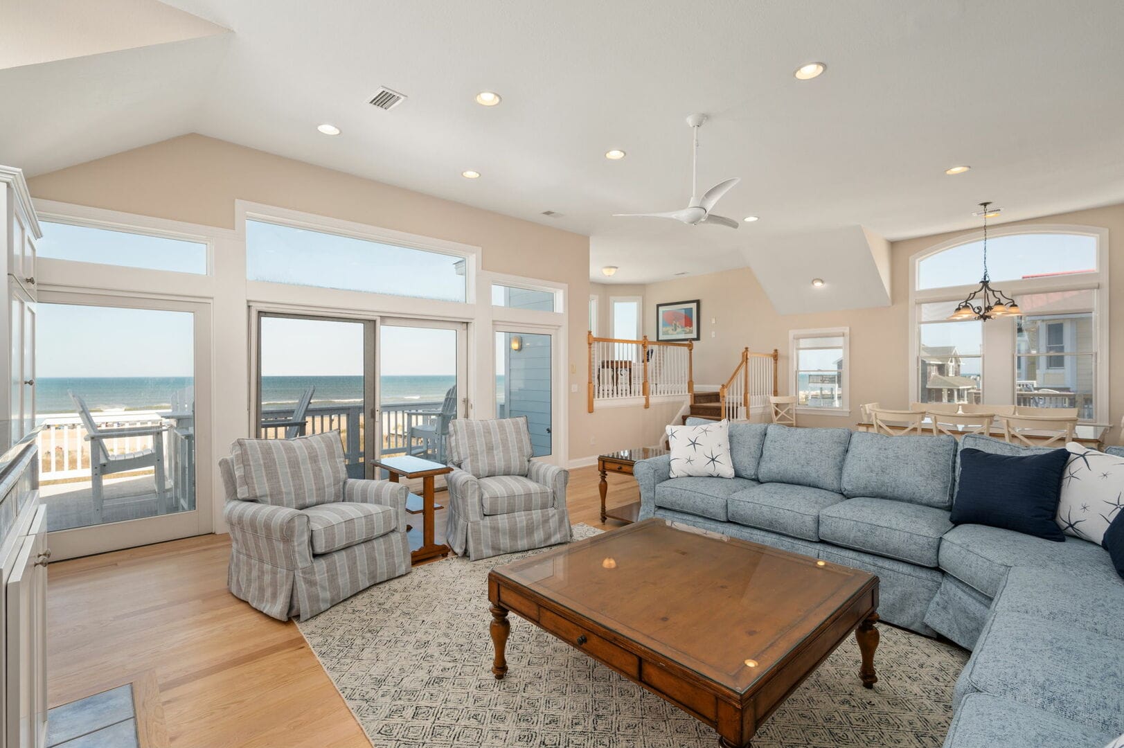 Coastal living room with ocean view.