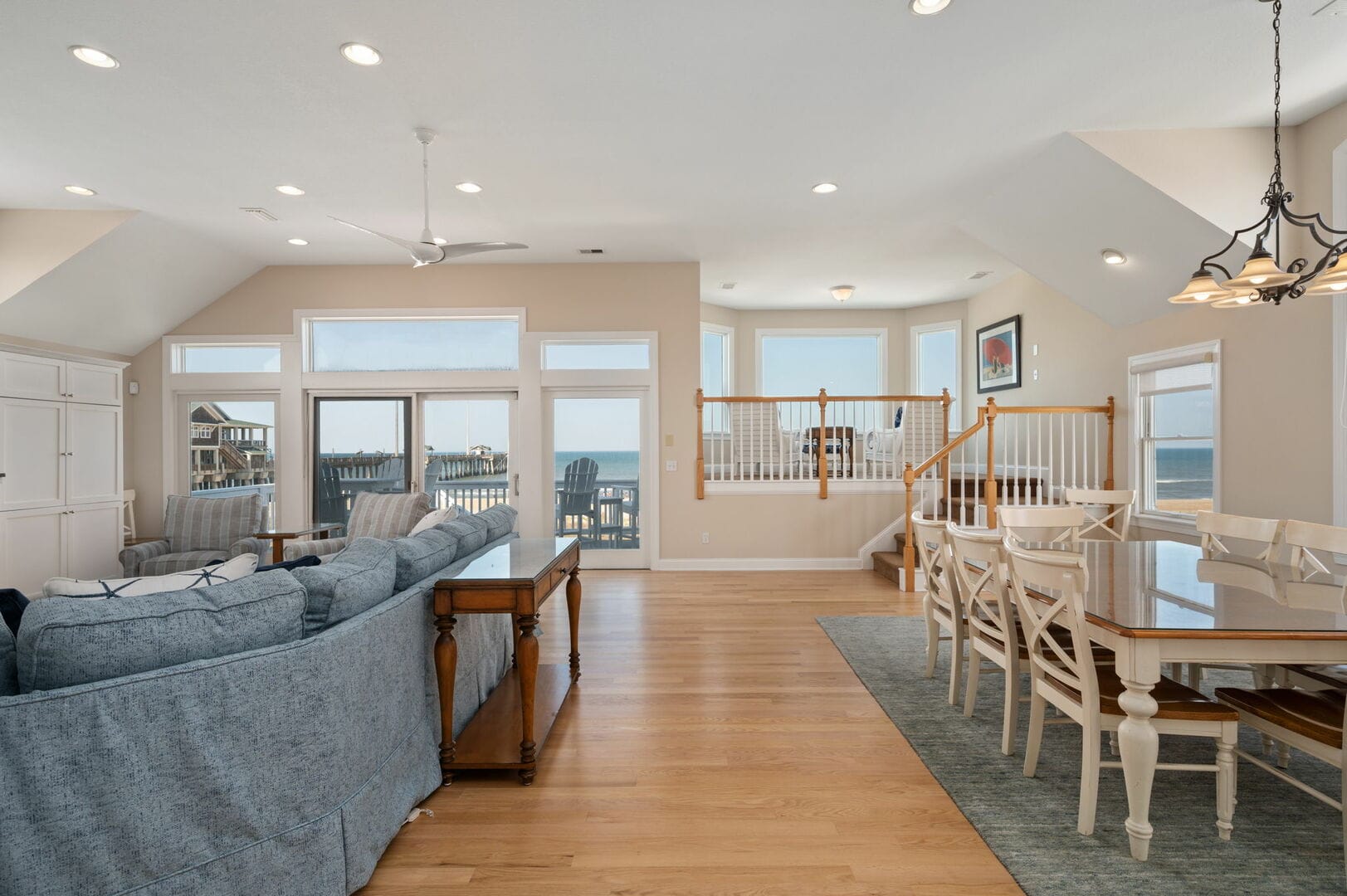 Open living room with ocean view.
