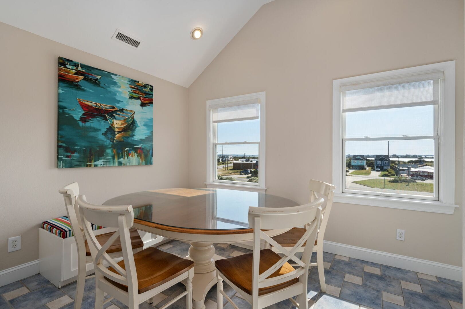Dining area with window view.