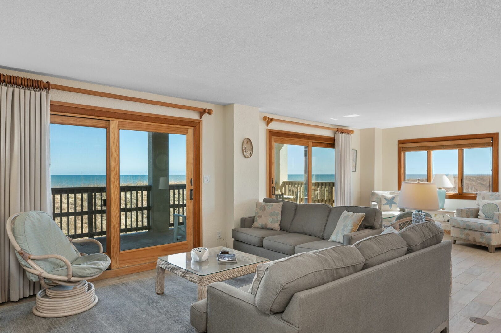 Bright beachside living room view.