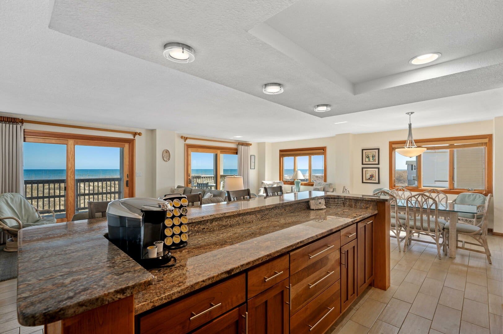 Open kitchen and living room view.