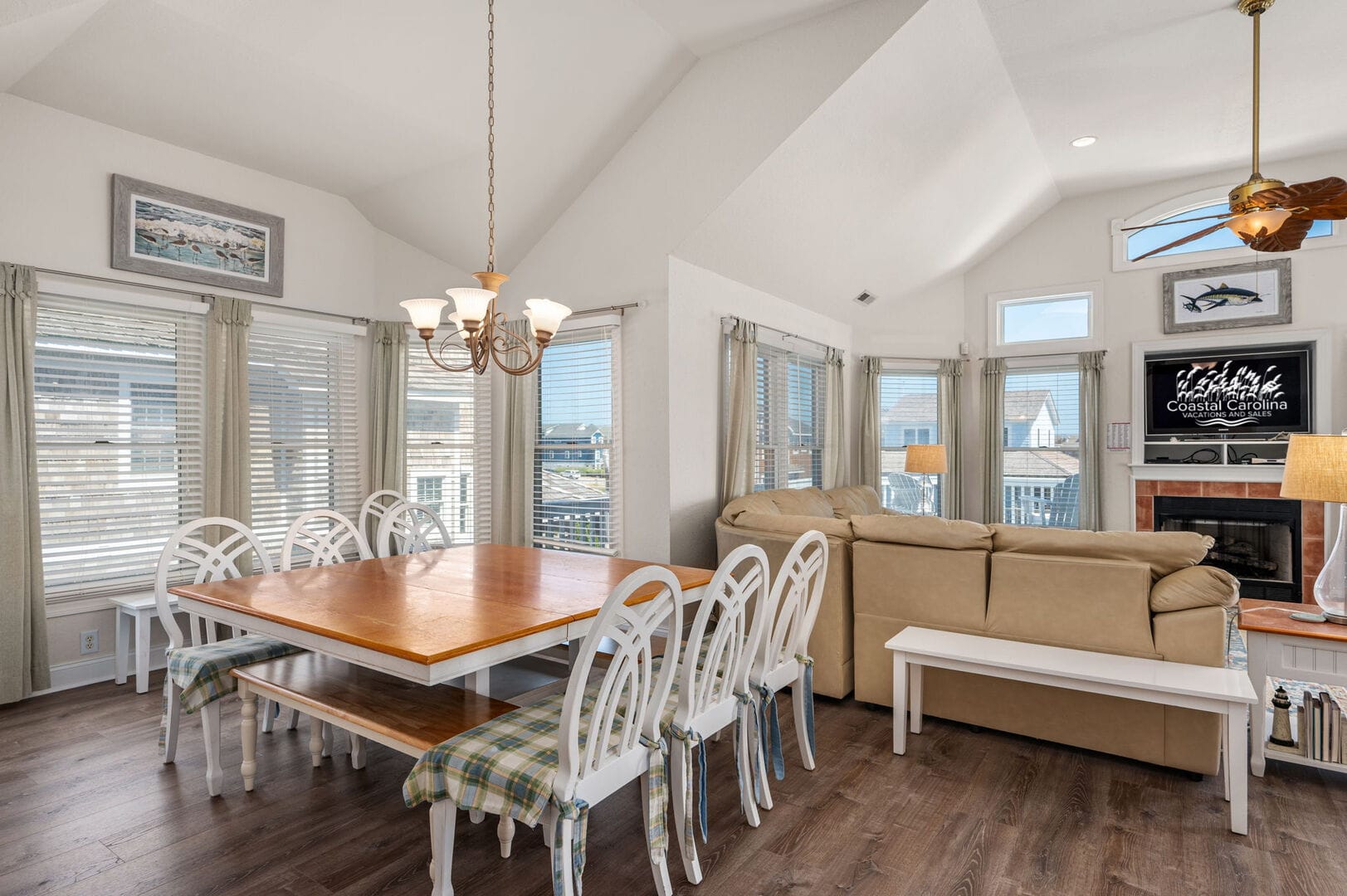 Bright dining and living room area.