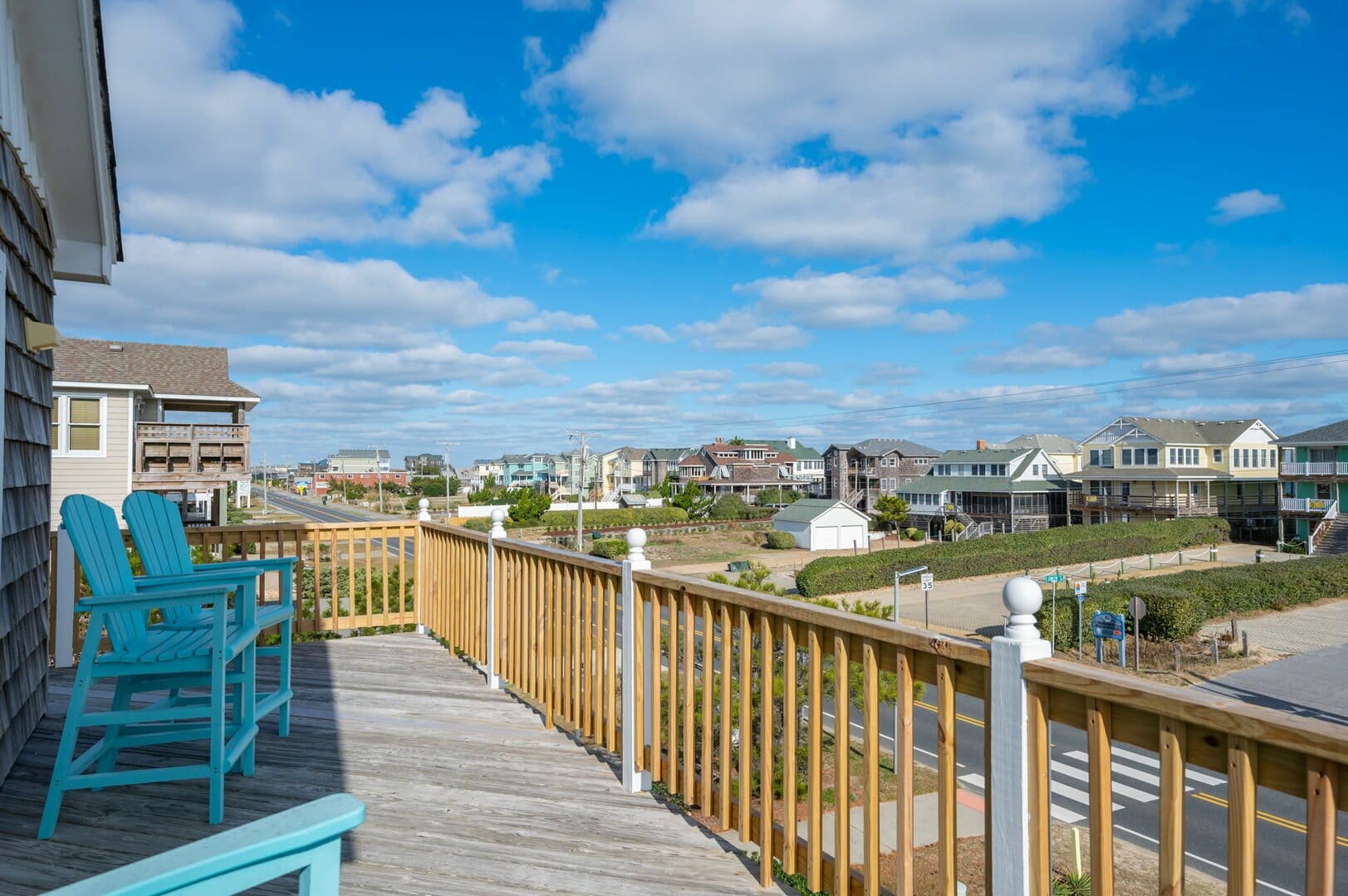 Wooden deck with oceanfront view.