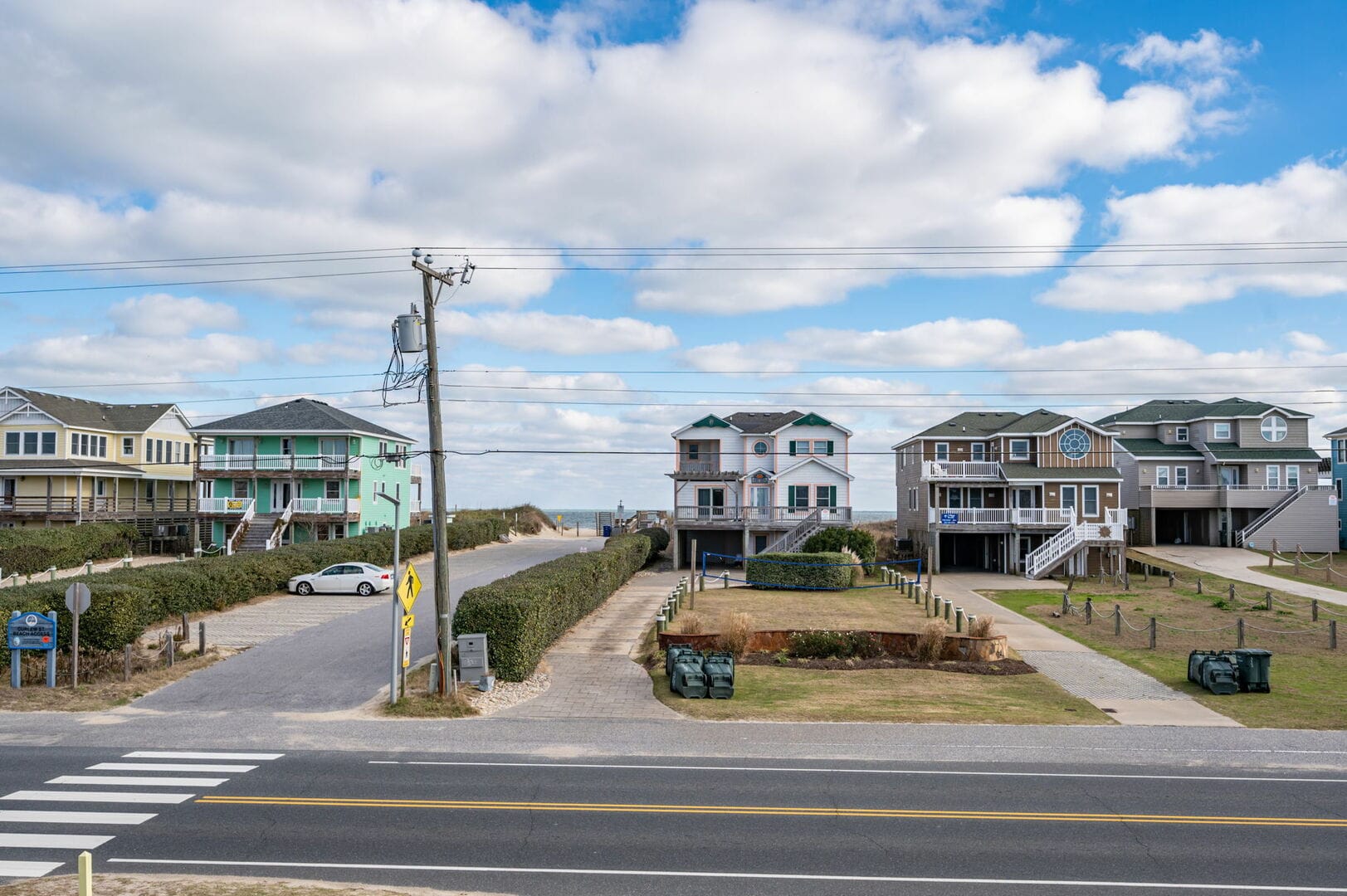 Beachfront houses near the ocean.