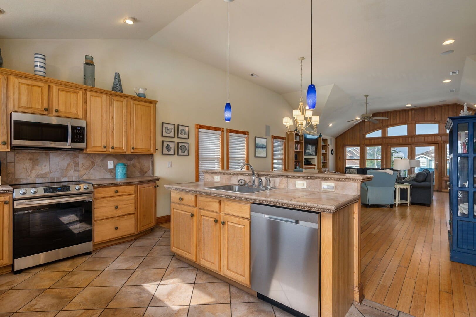 Open kitchen and living room space.