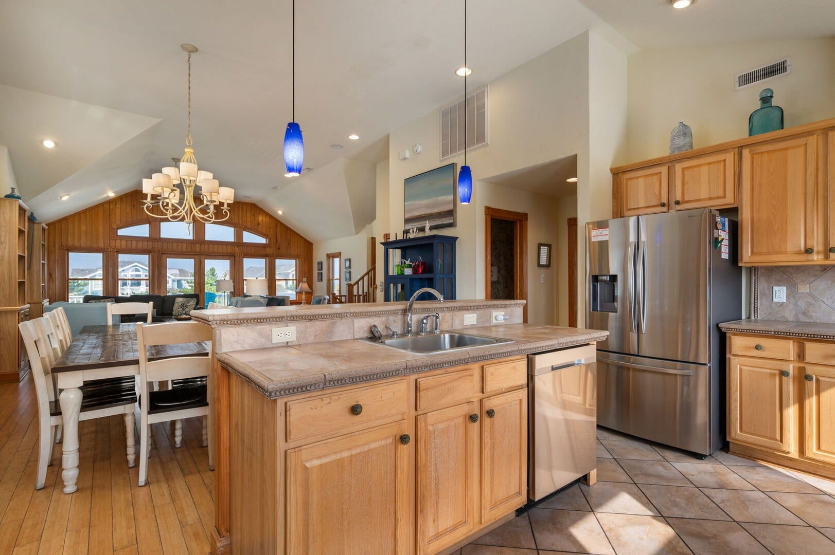 Open-plan kitchen and dining area.