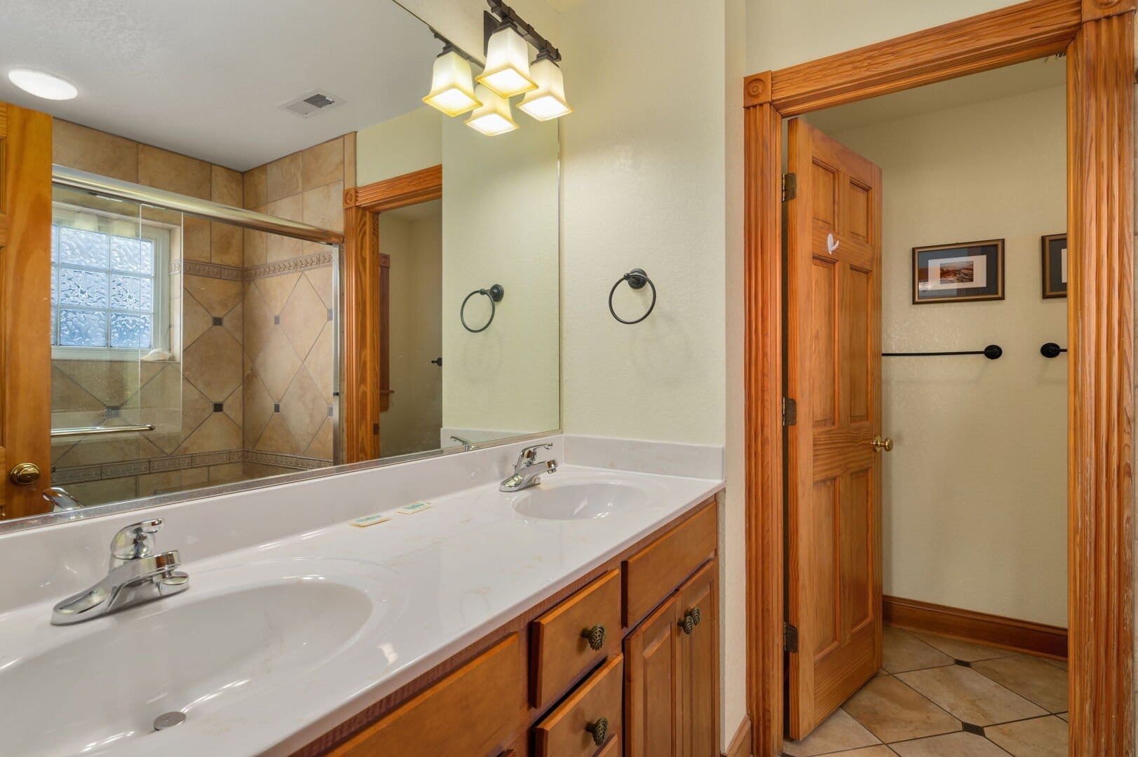 Bathroom with double sink vanity.