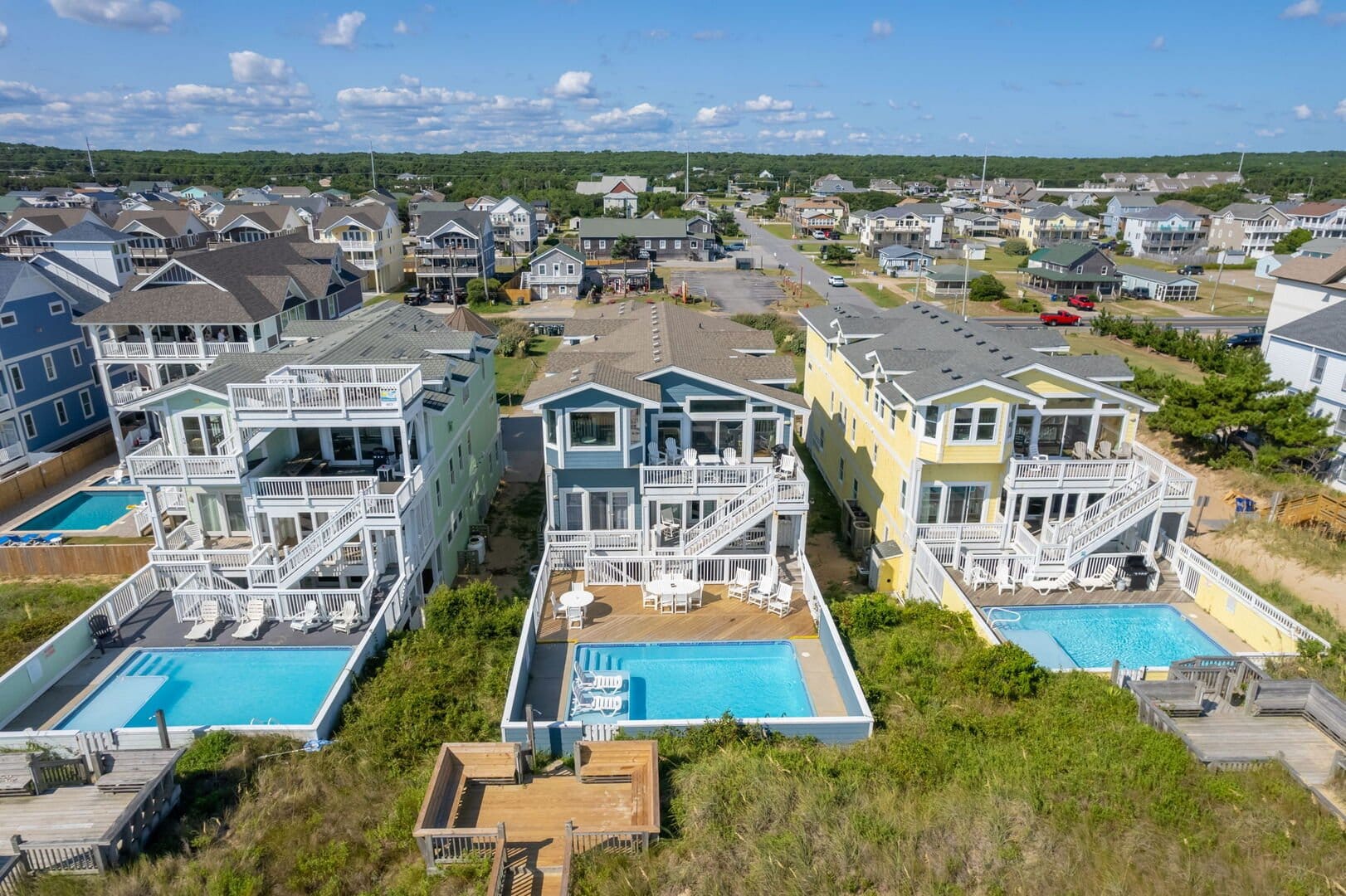 Beach houses with swimming pools.