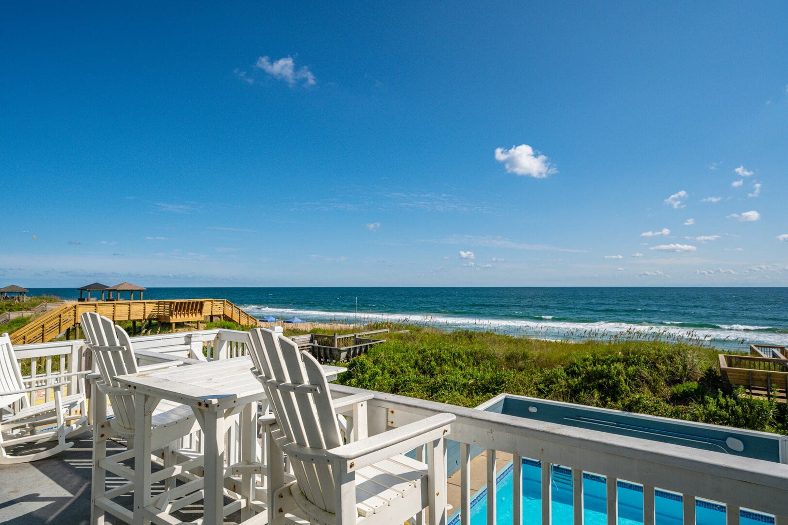 Beachfront deck with ocean view.