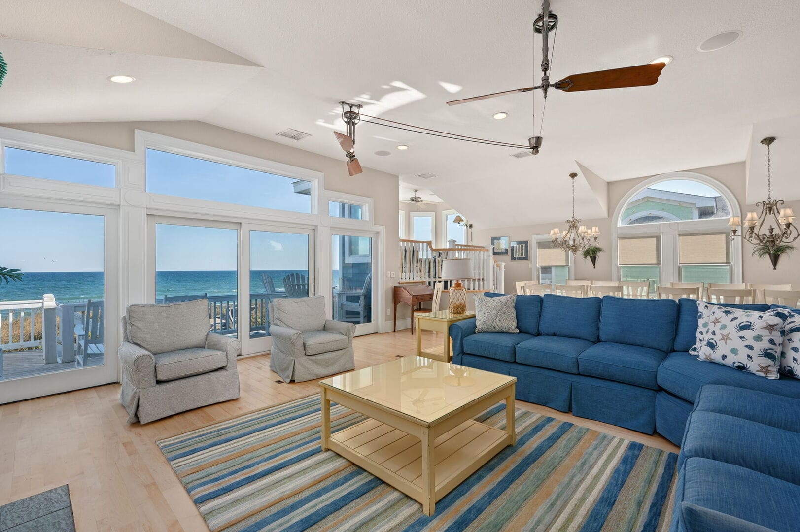 Coastal living room with ocean view.