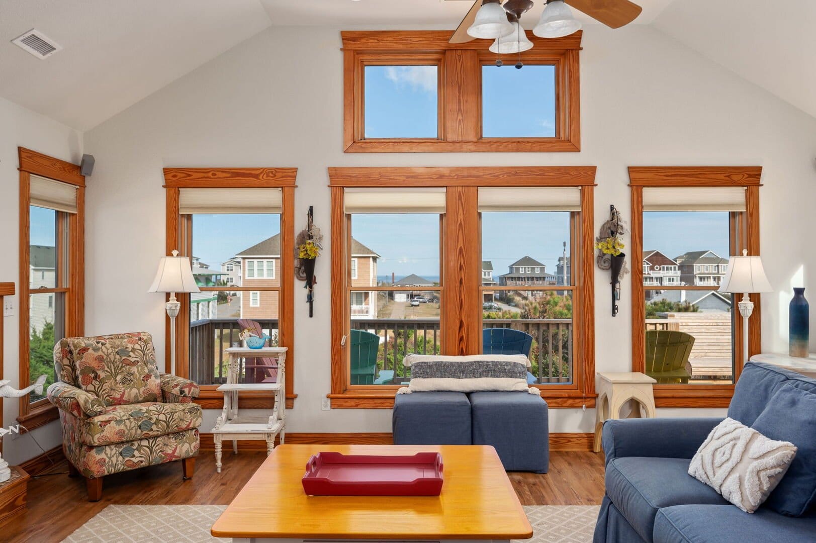 Living room with large windows.