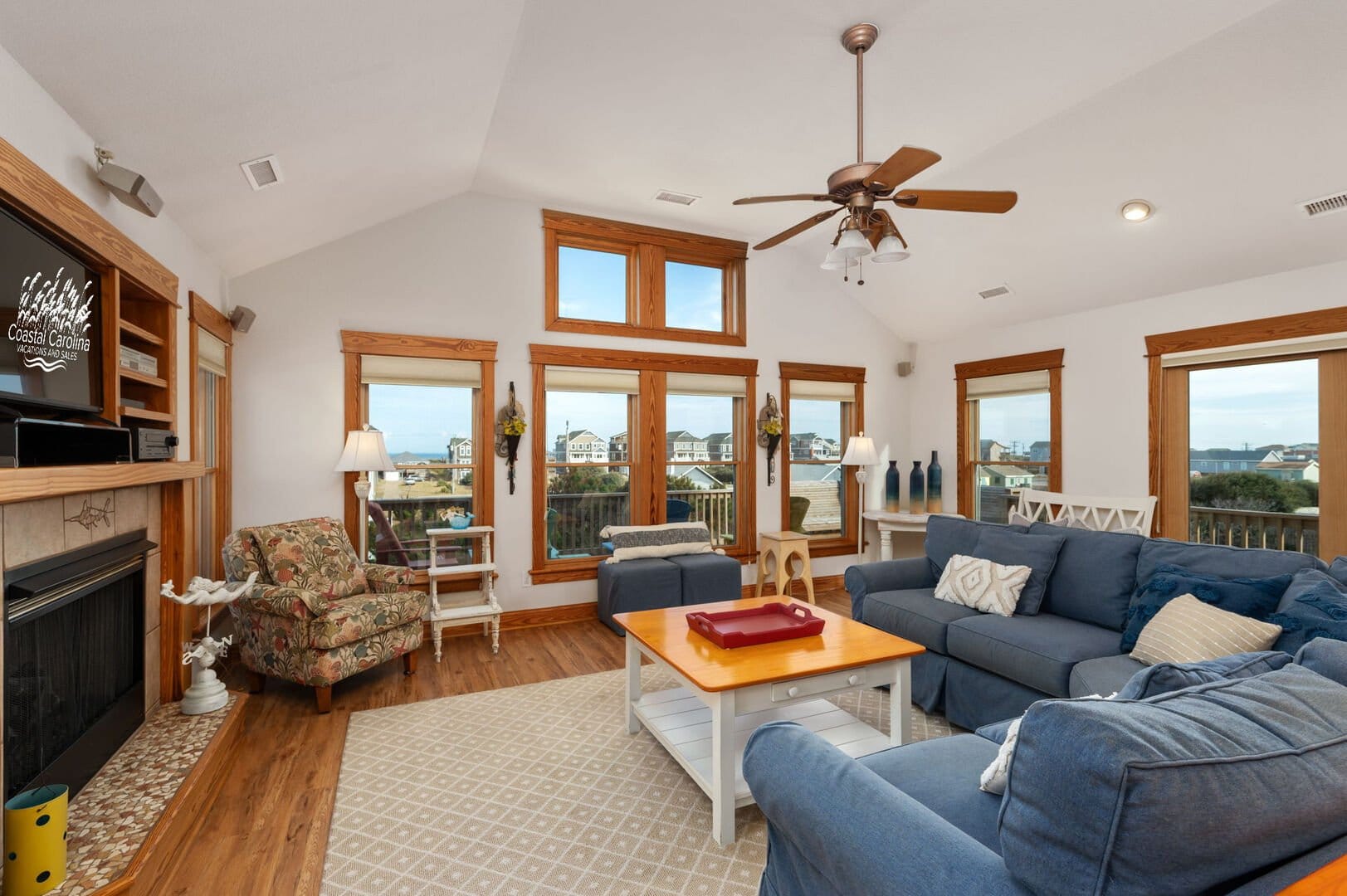 Cozy living room with ocean view.