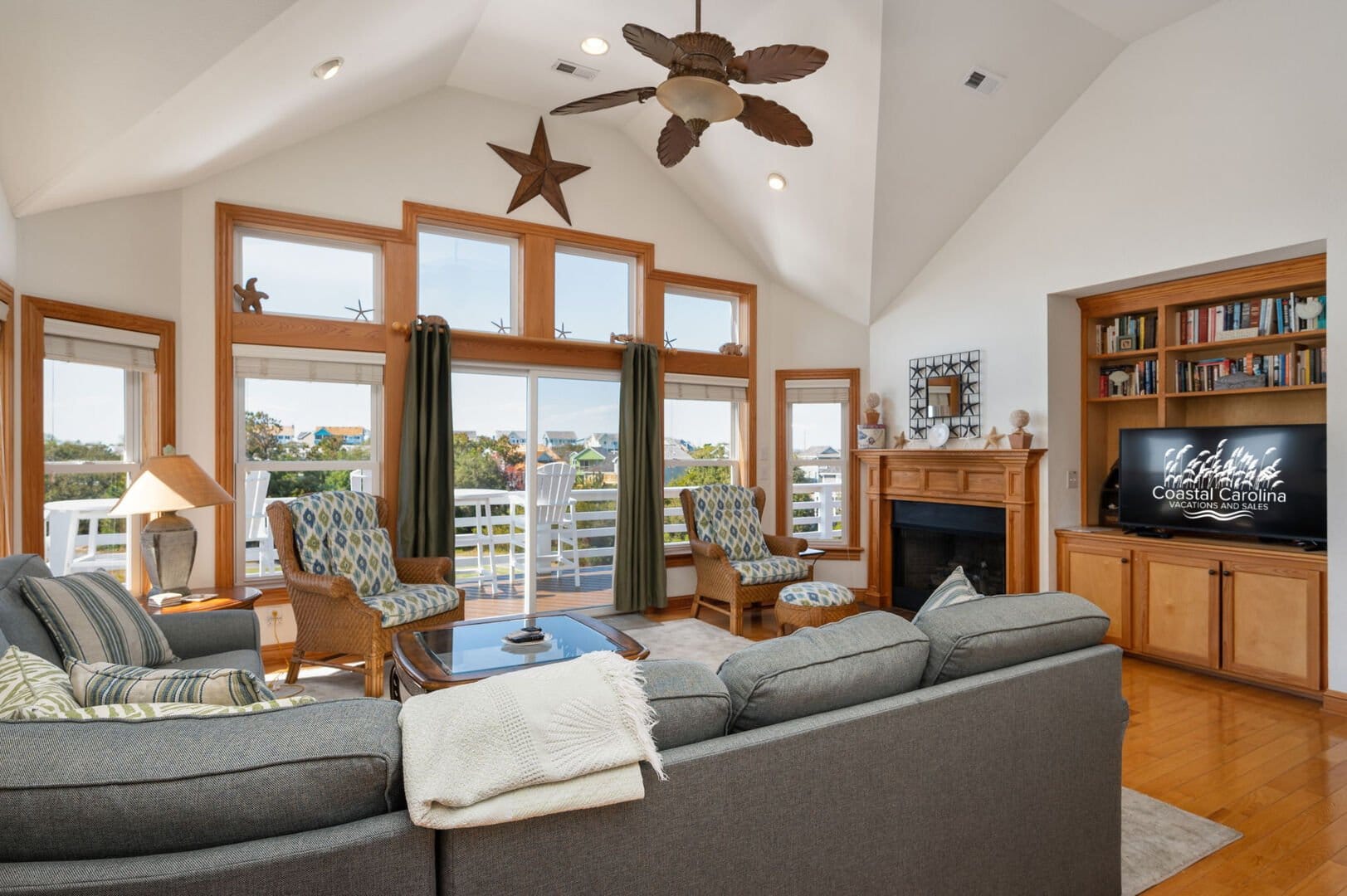 Cozy living room with ocean view.