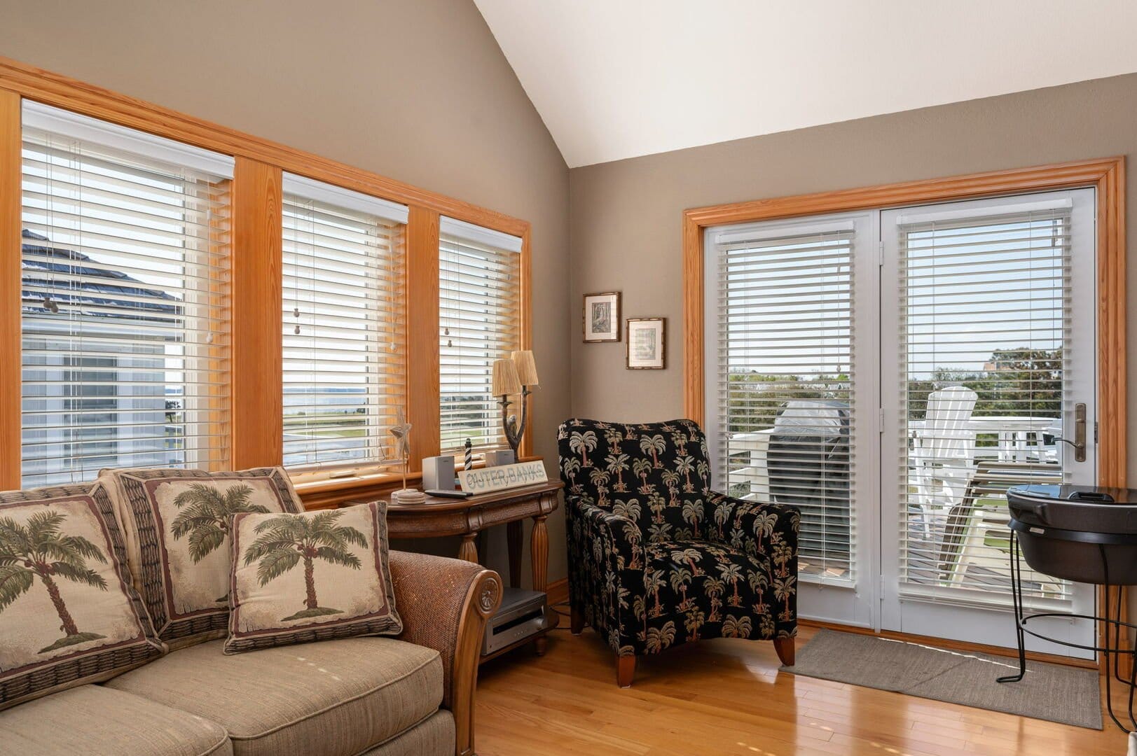 Living room with large windows.