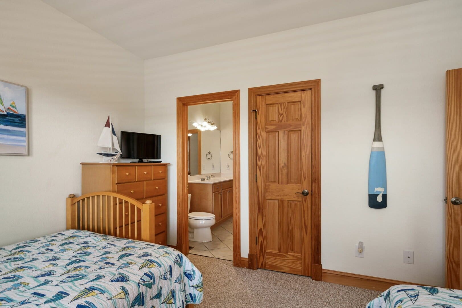 Bedroom with nautical theme decor.