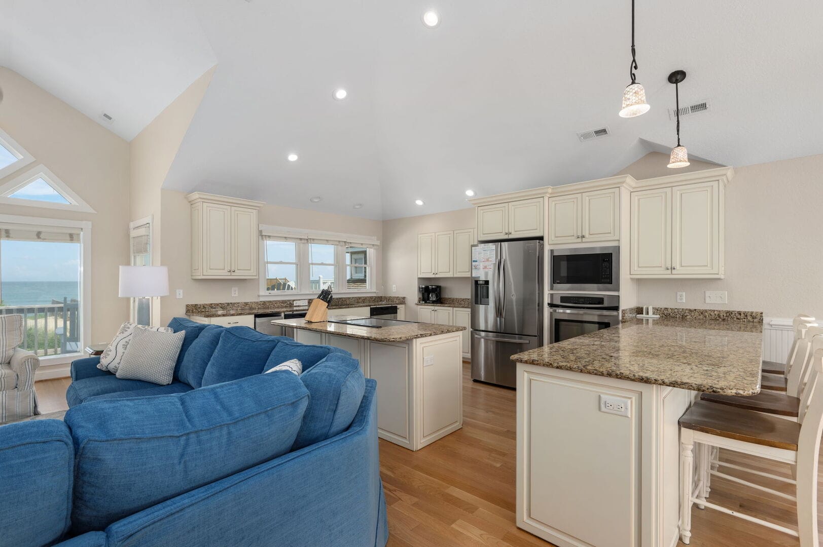 Bright kitchen and living area.