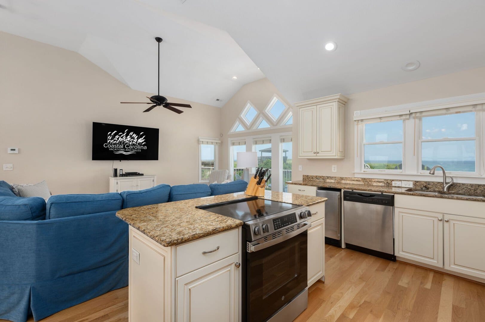 Open-concept kitchen and living area.