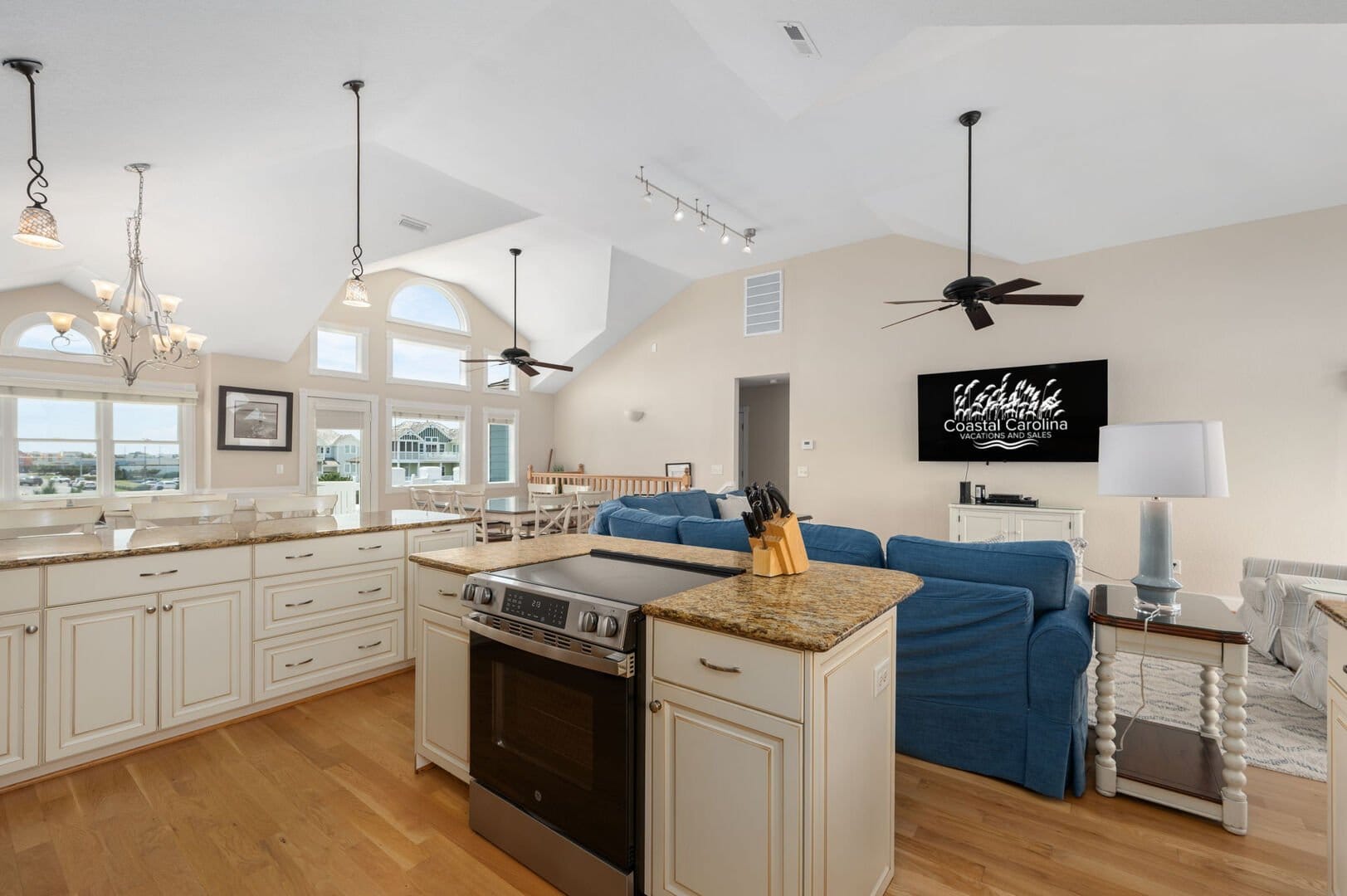 Open-concept kitchen and living area.