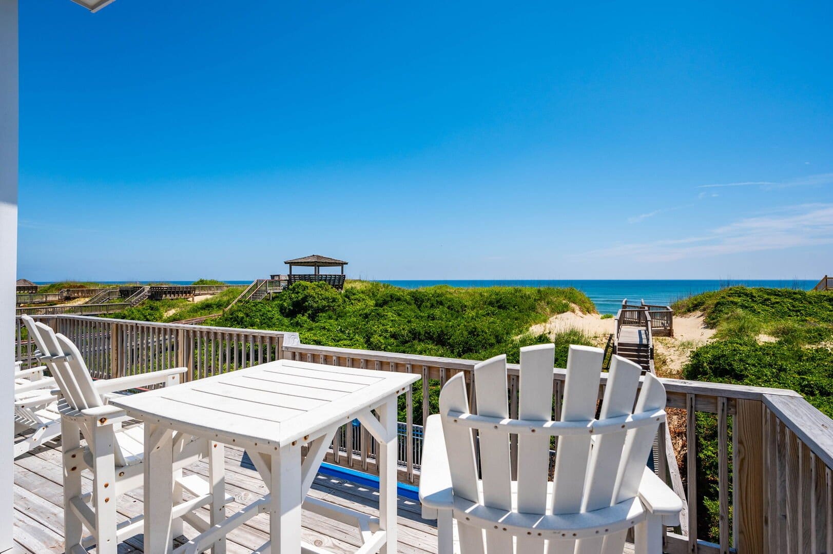 Beachfront deck with ocean view.