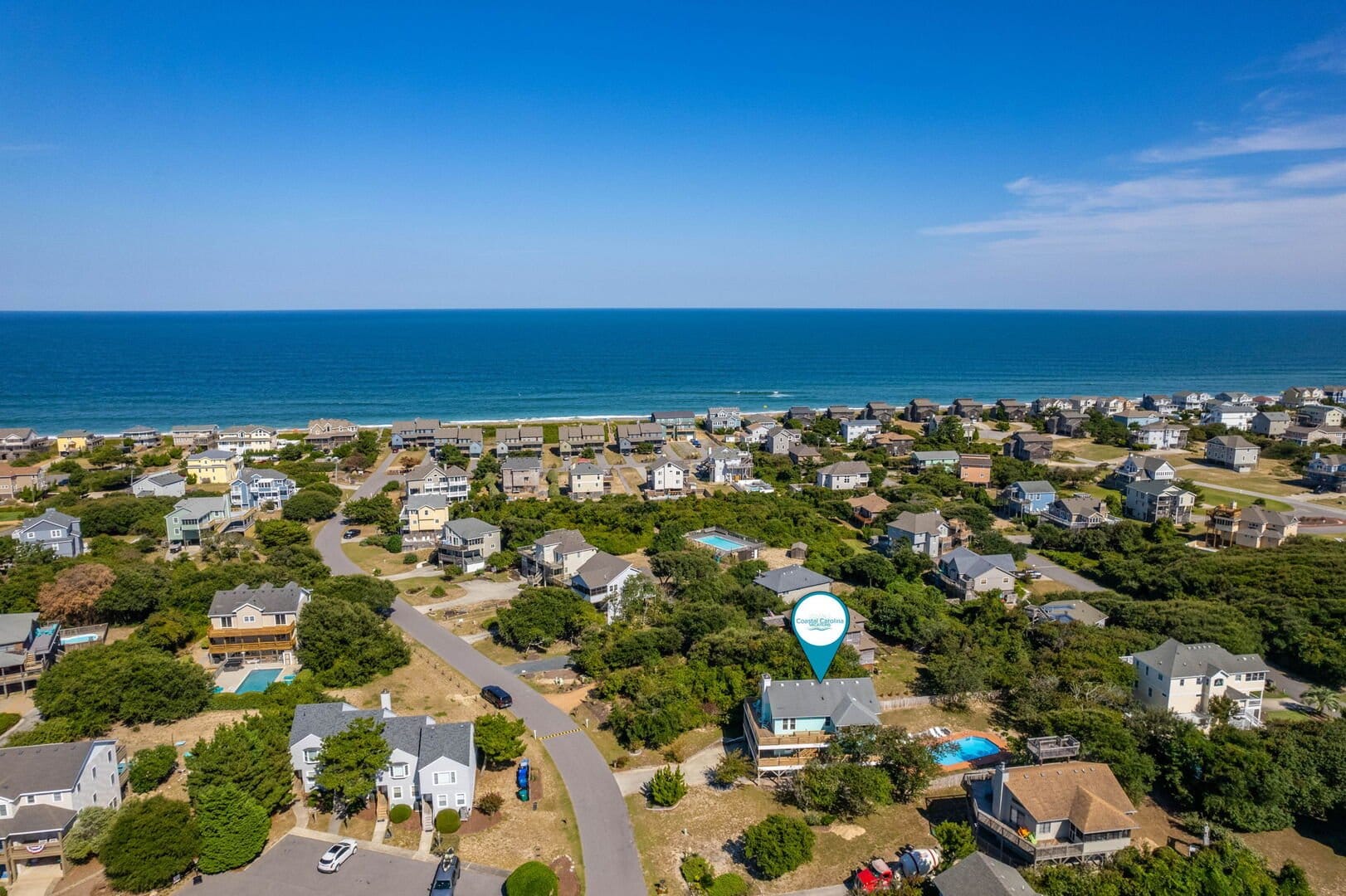 Coastal town with ocean view.