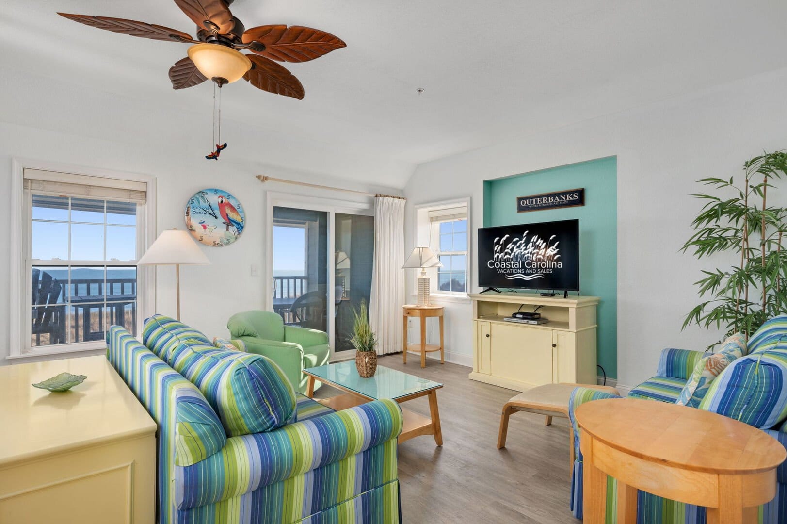 Colorful beach-themed living room.