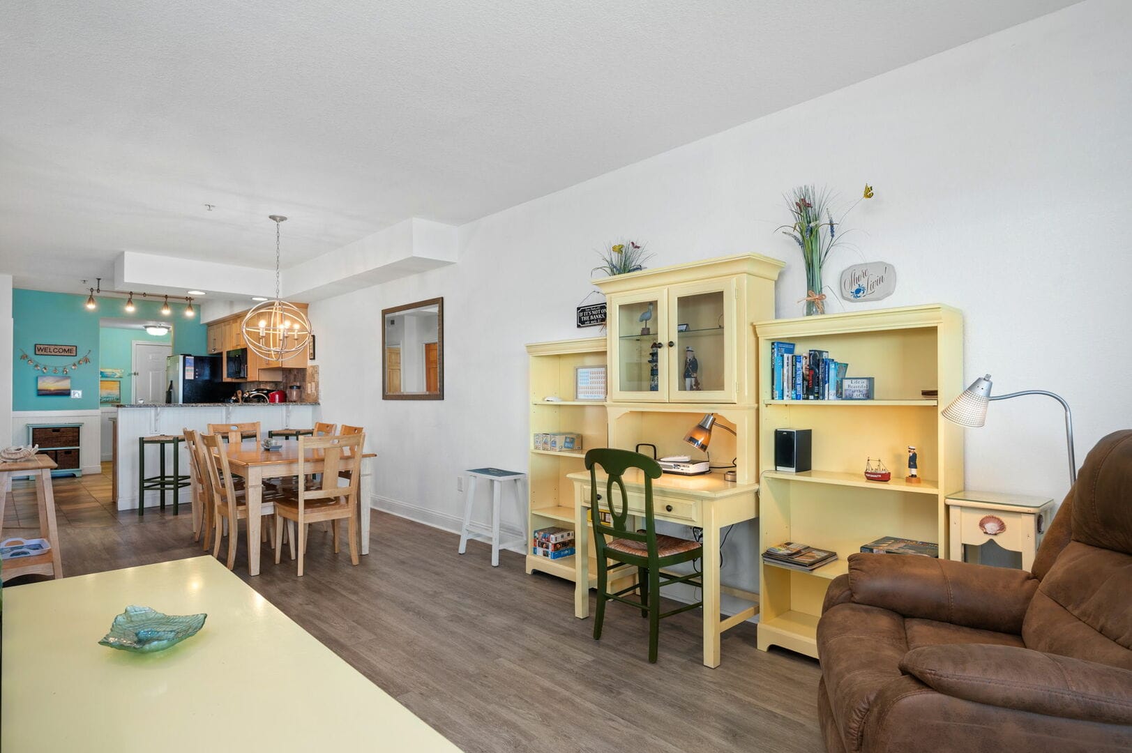 Living room with dining table.