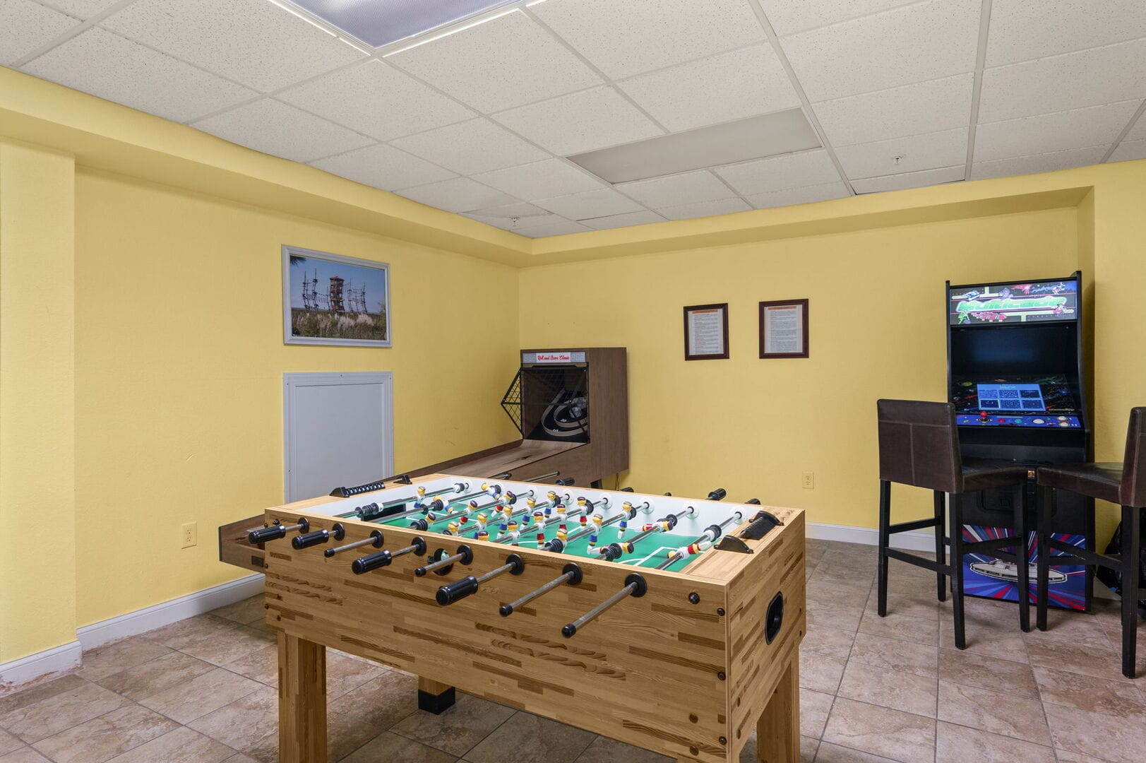 Game room with foosball table.