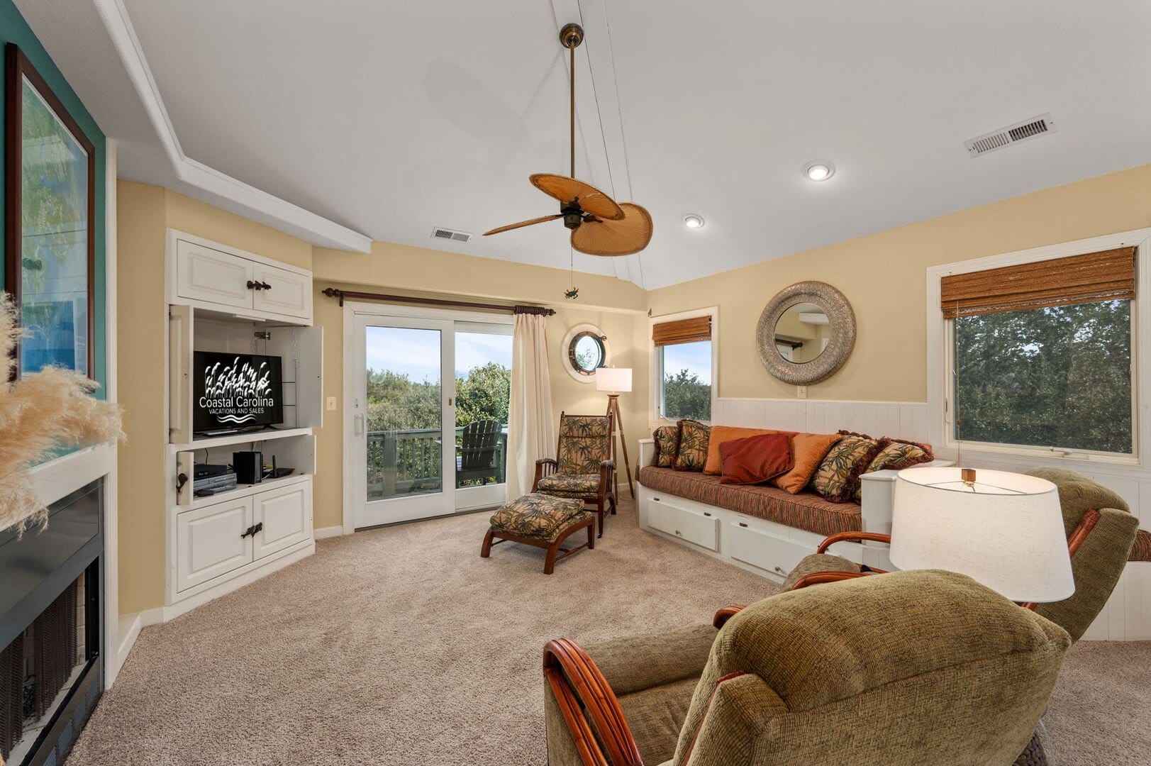 Cozy living room with large windows.