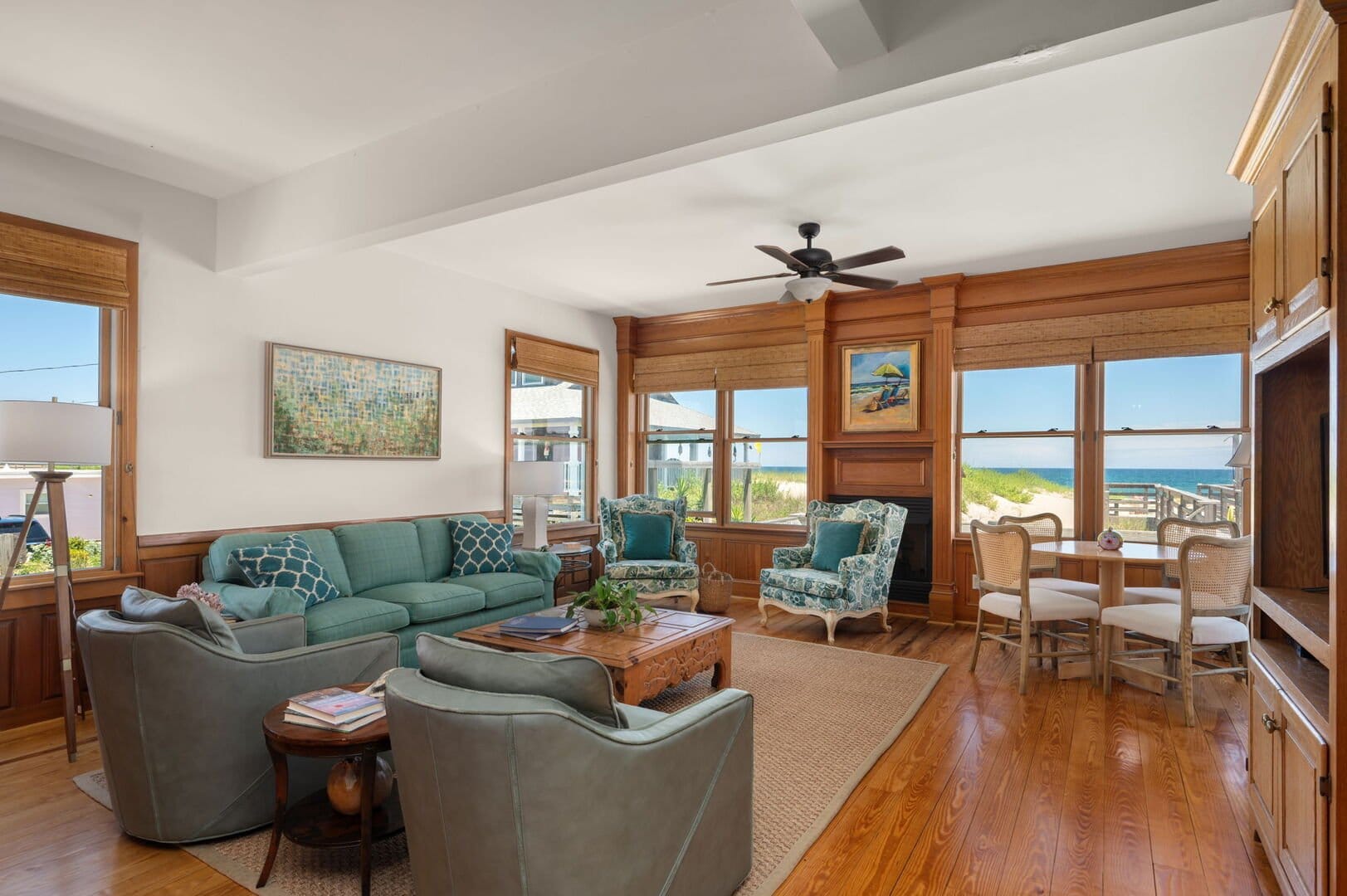 Cozy beachside living room view.