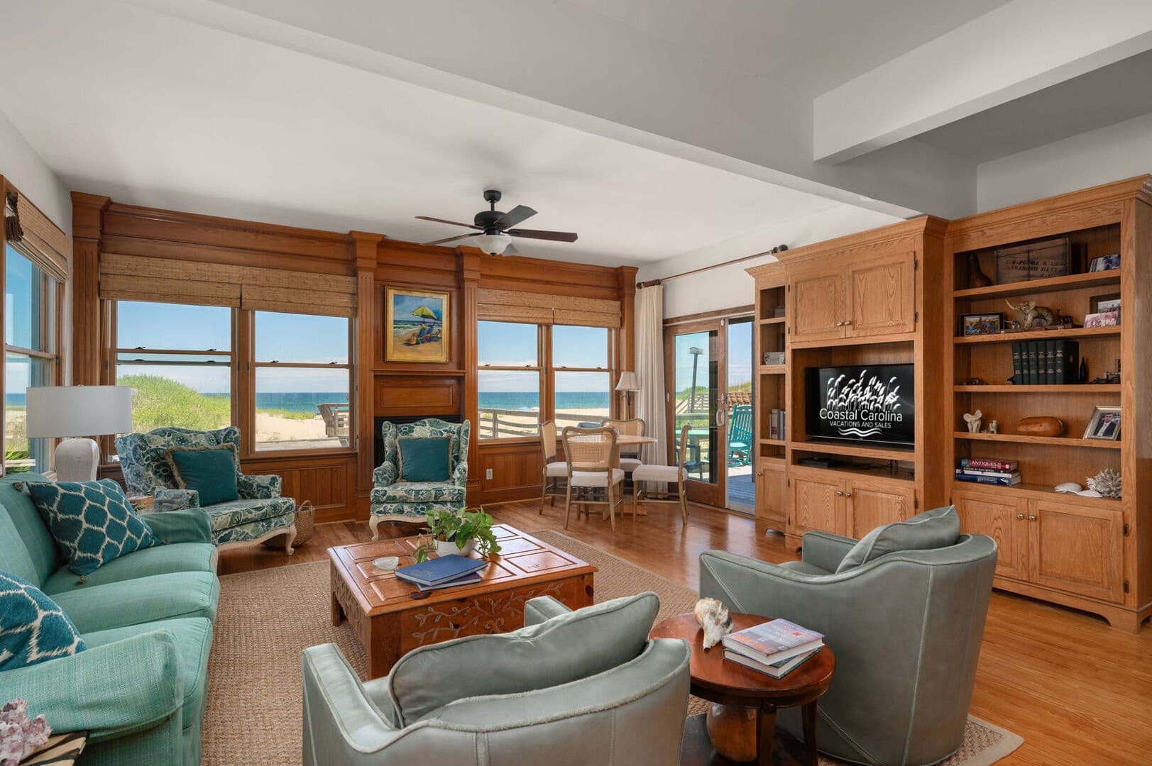 Cozy living room with ocean view.