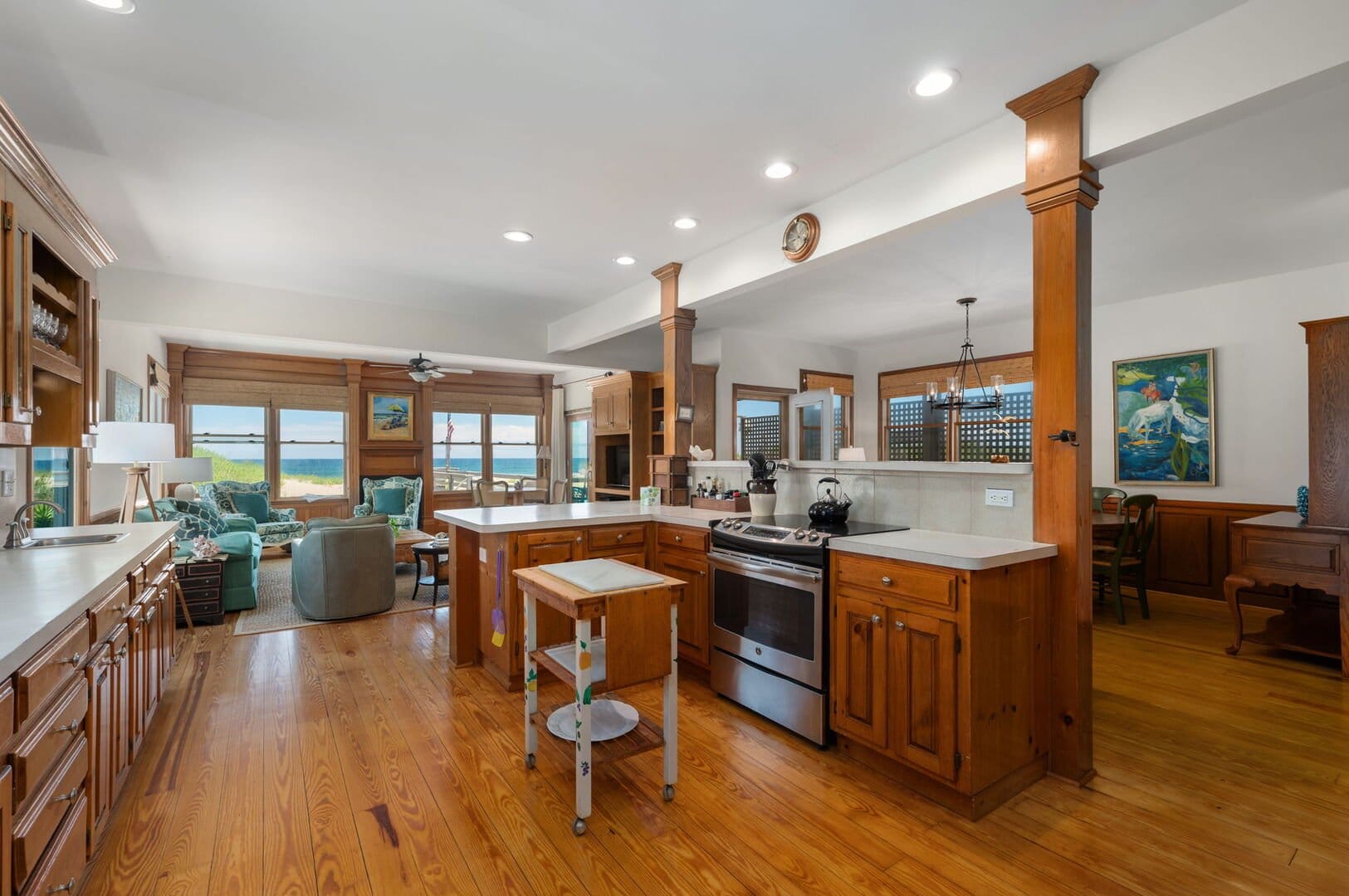 Spacious kitchen and living area.