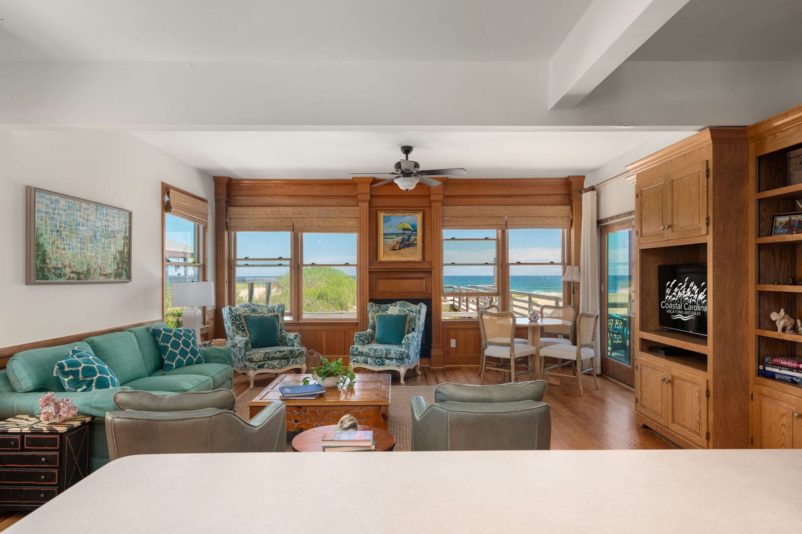Cozy living room with ocean view.