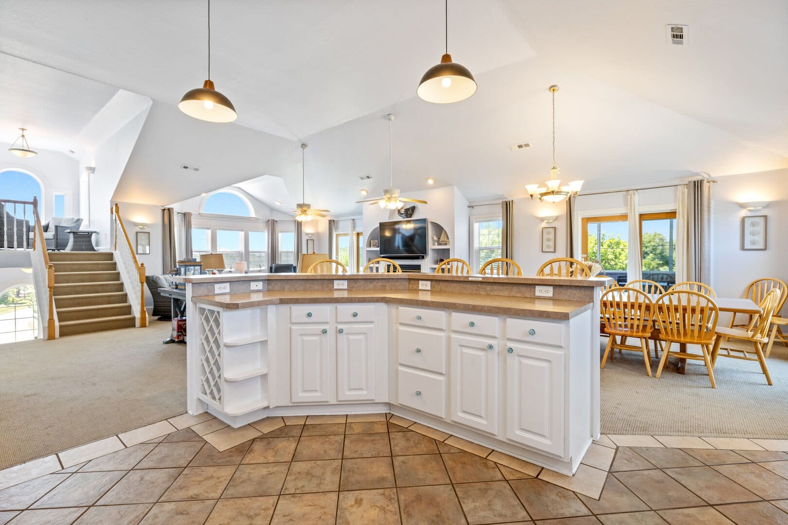 Spacious kitchen and dining area.