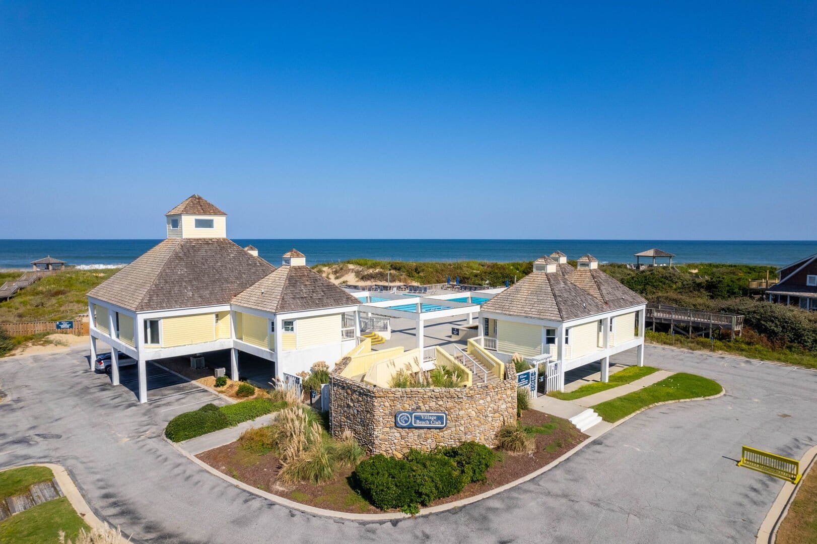 Beach clubhouse with ocean view.