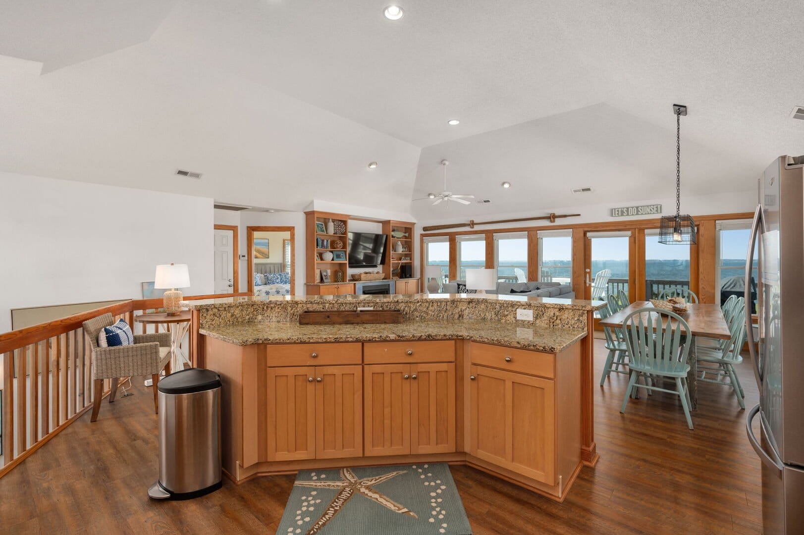 Open kitchen with ocean view.