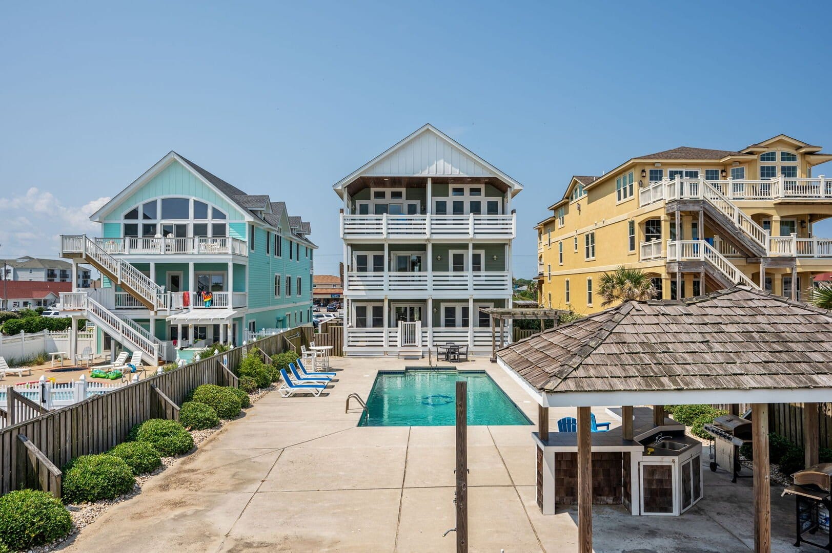 Beach houses and pool area.