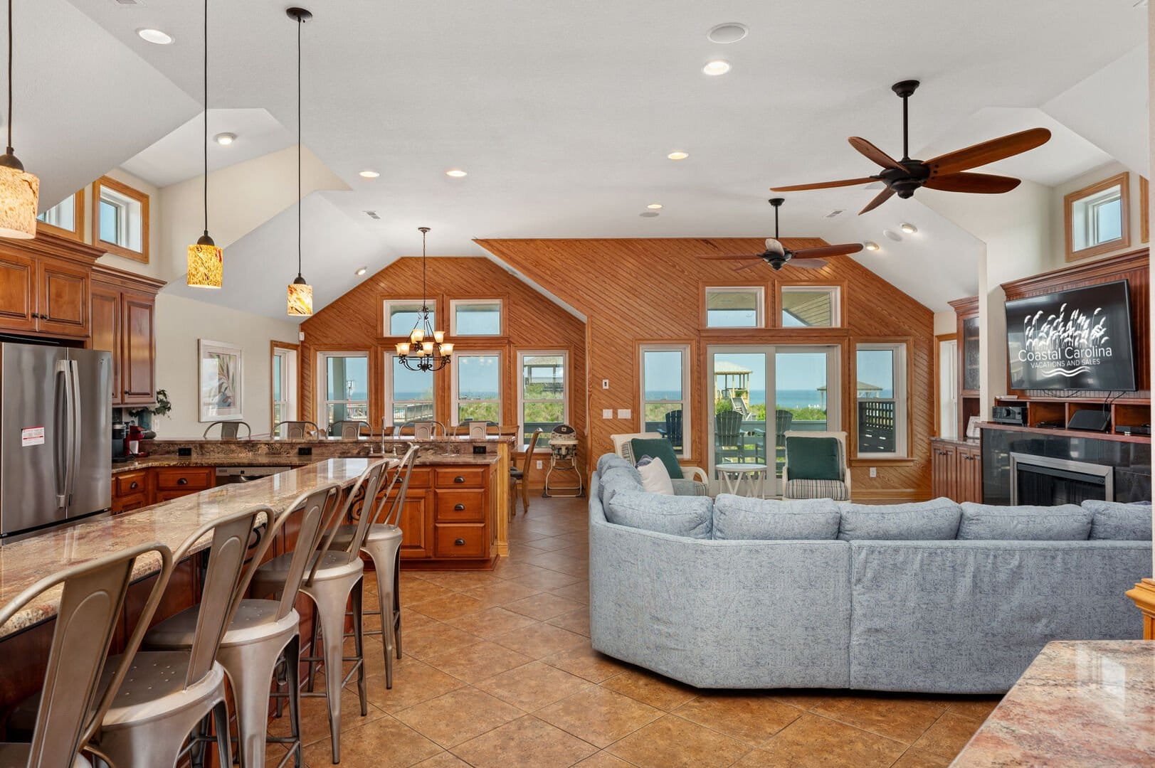 Spacious open-plan kitchen and living room.