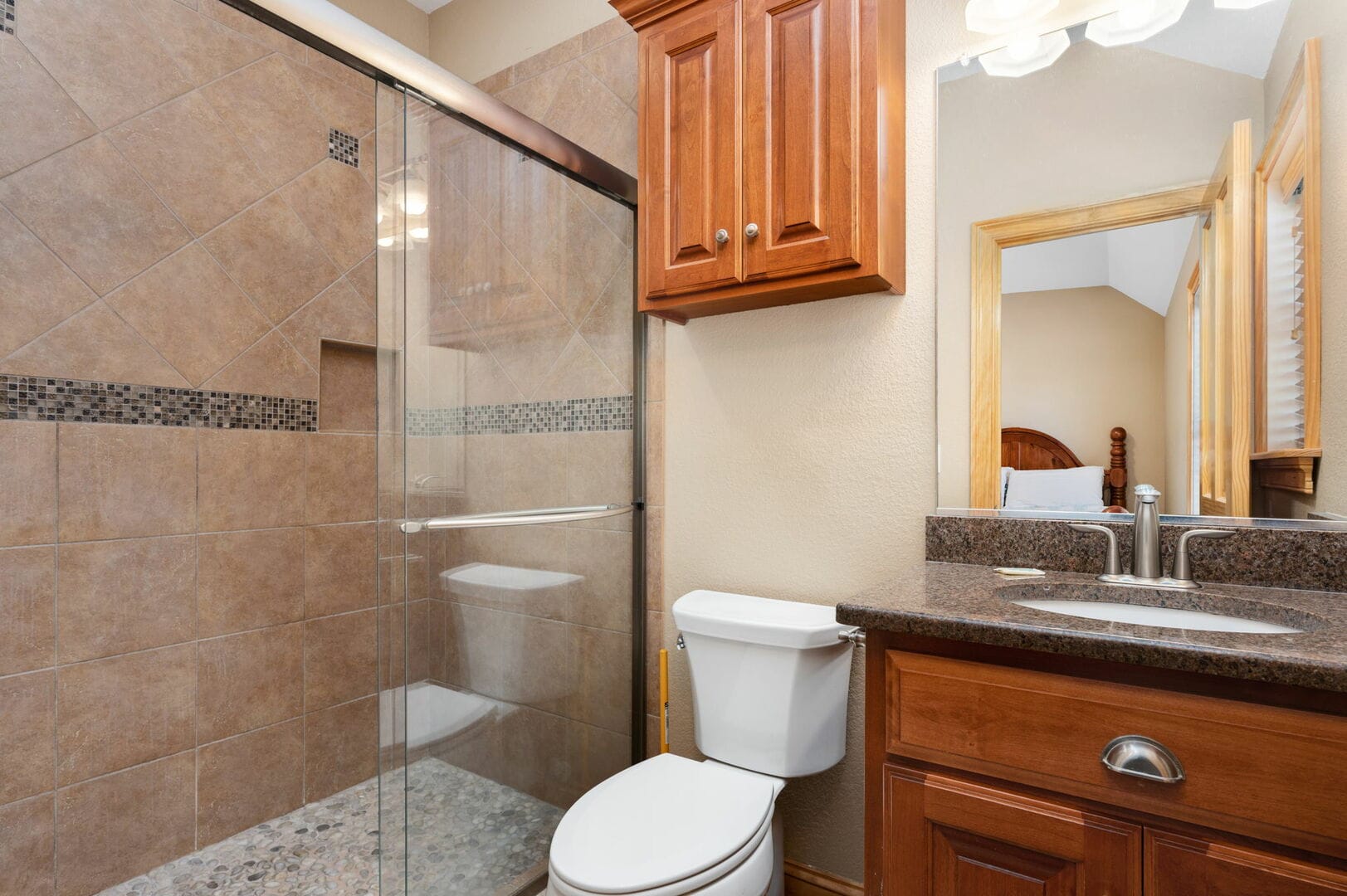 Modern bathroom with glass shower.