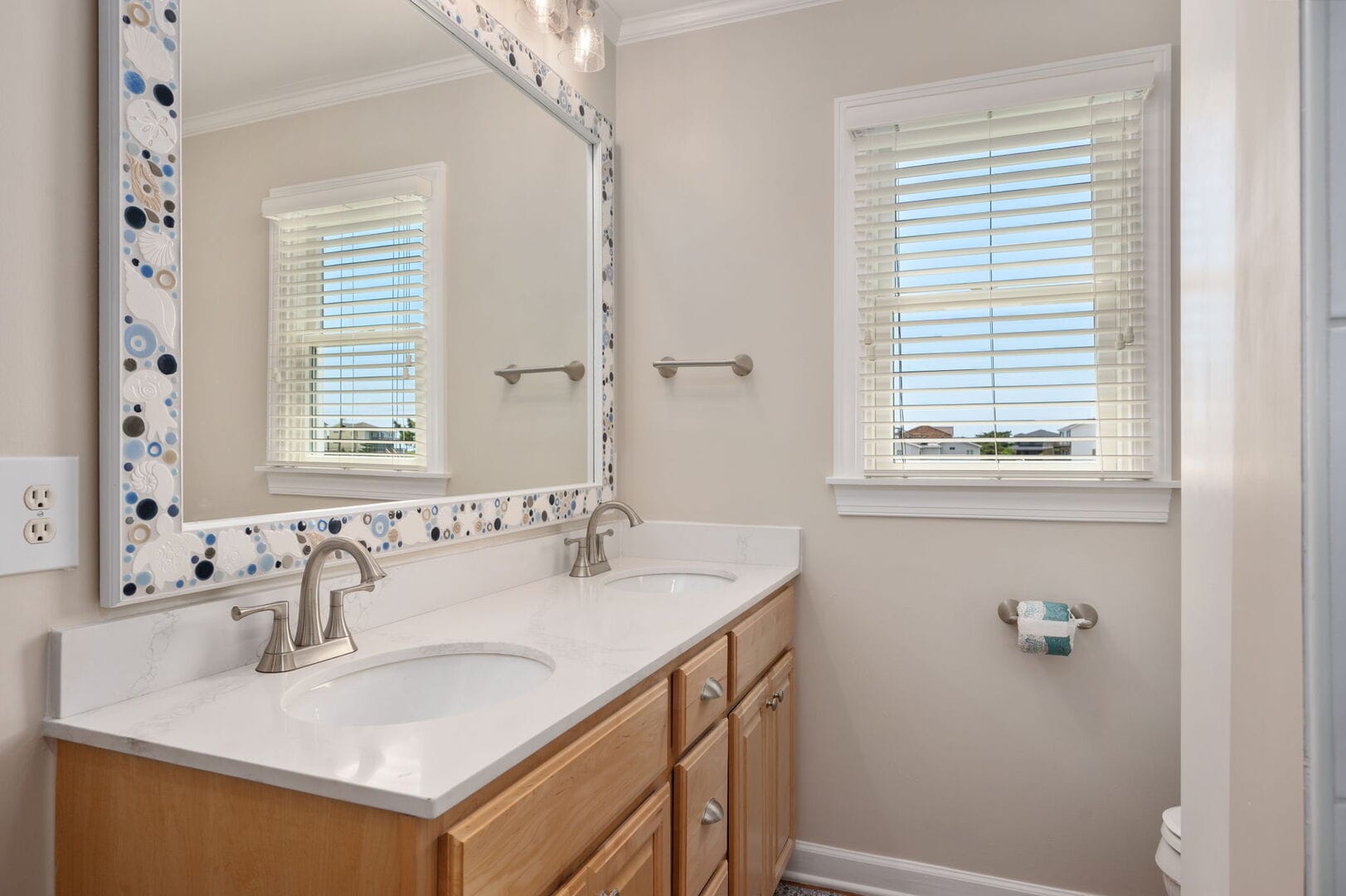 Bathroom with double sink vanity.