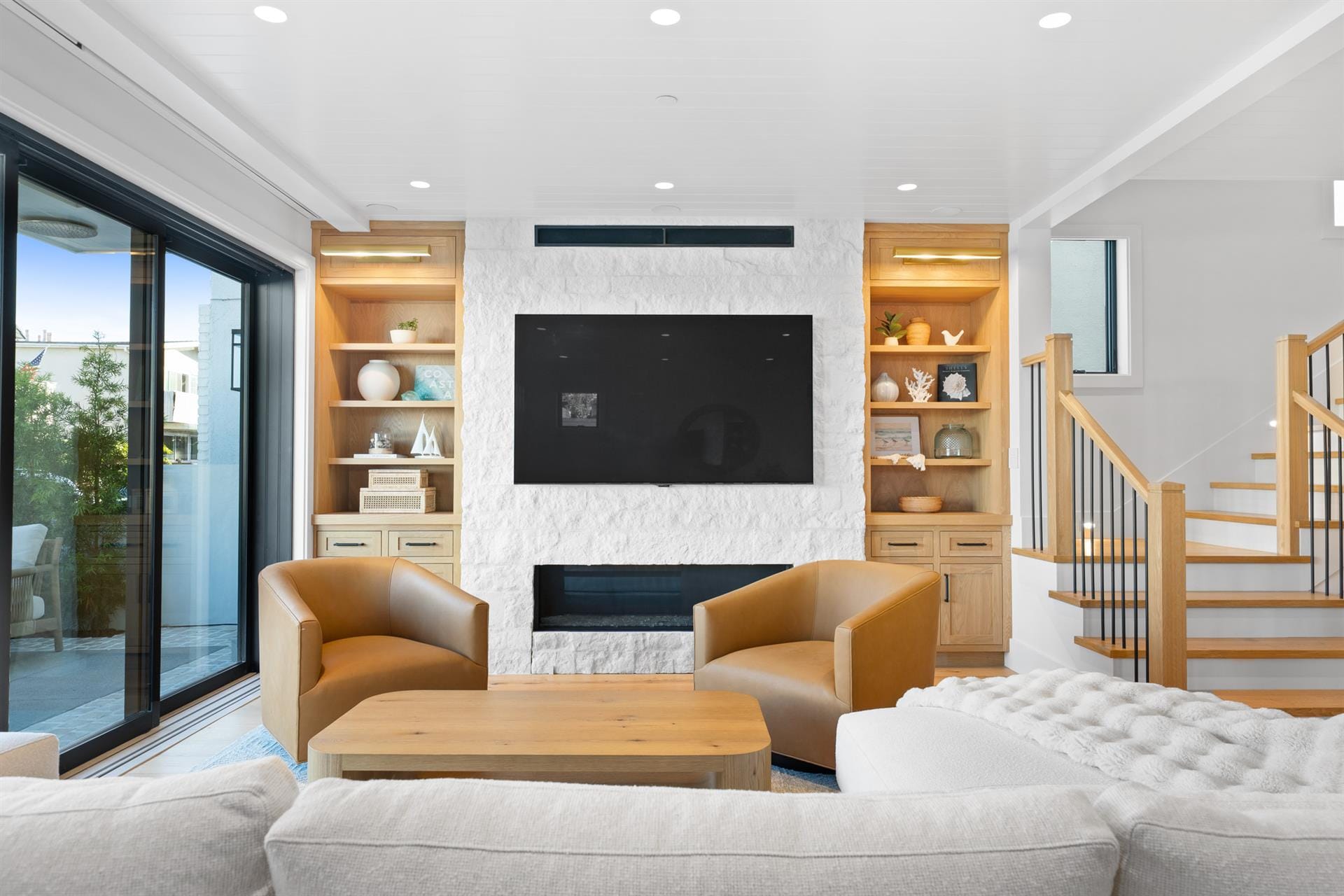 Modern living room with cozy seating.