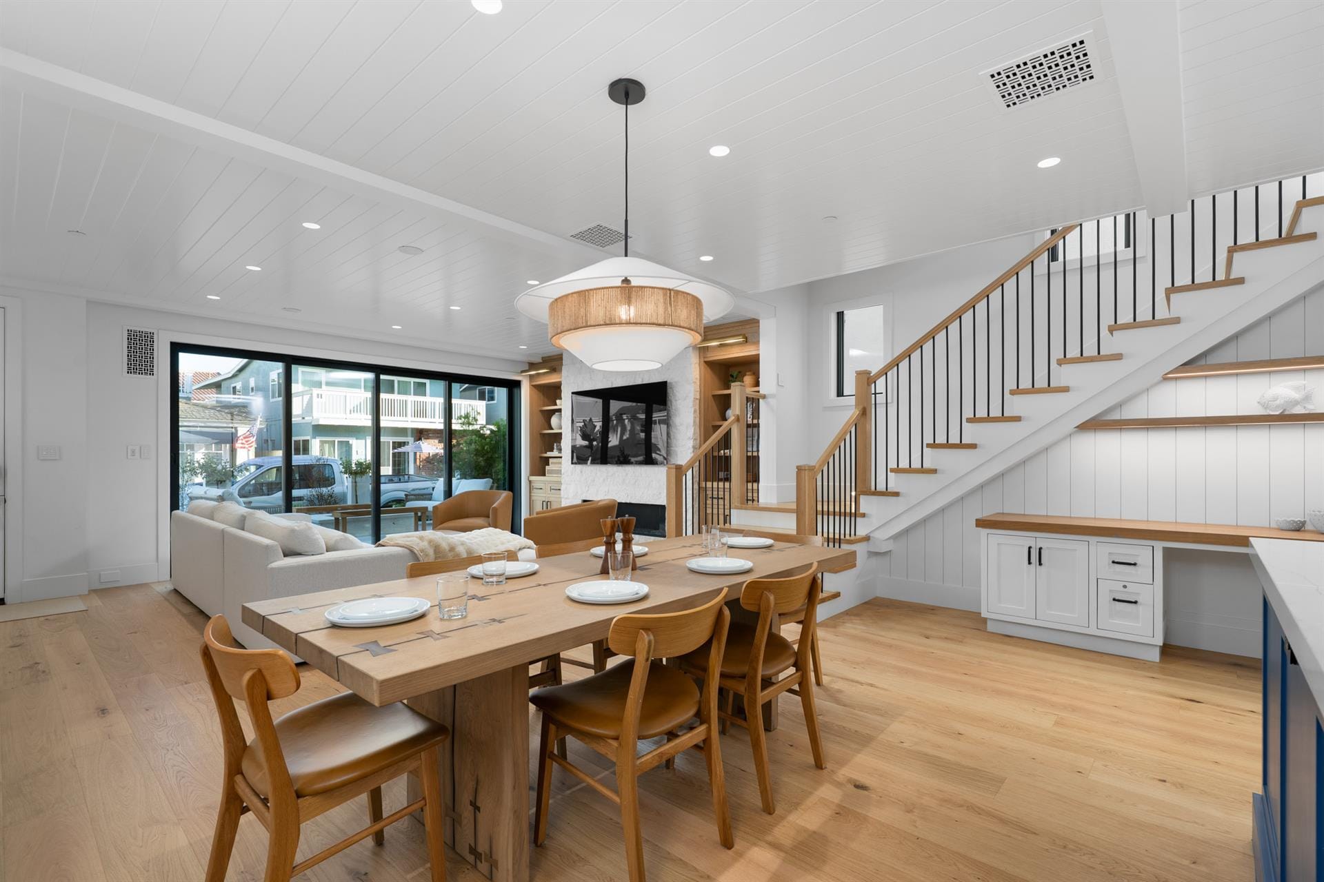 Open-concept dining and living room.